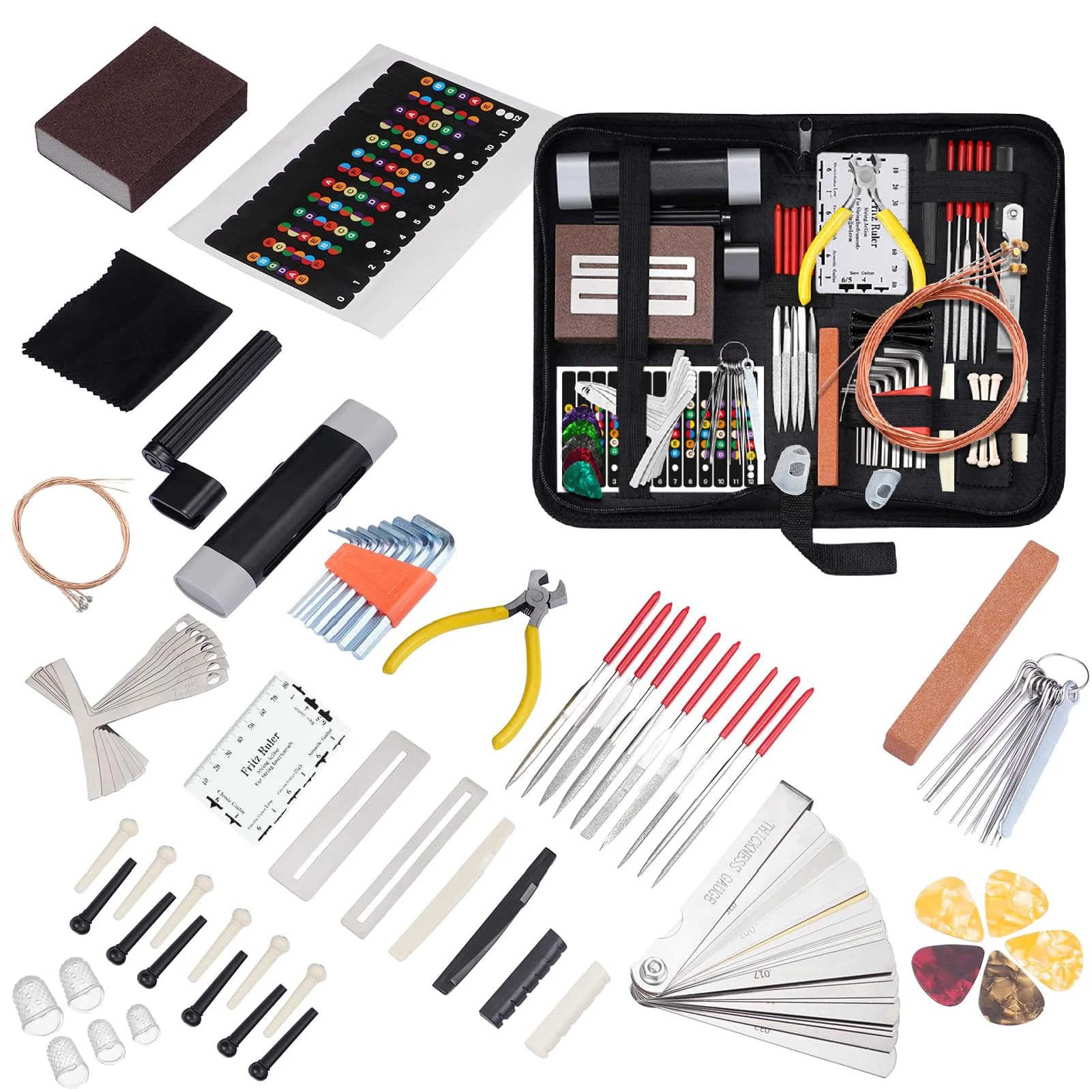84Pcs Guitar Tool Kit, Guitar Cleaning Kit, Guitar Accessories Guitar Setup Kit, Guitar Repair Kit for Acoustic Electric Guitar Ukulele Bass Banjo, Guitar Maintenance Kit Guitar Gifts for Musicians