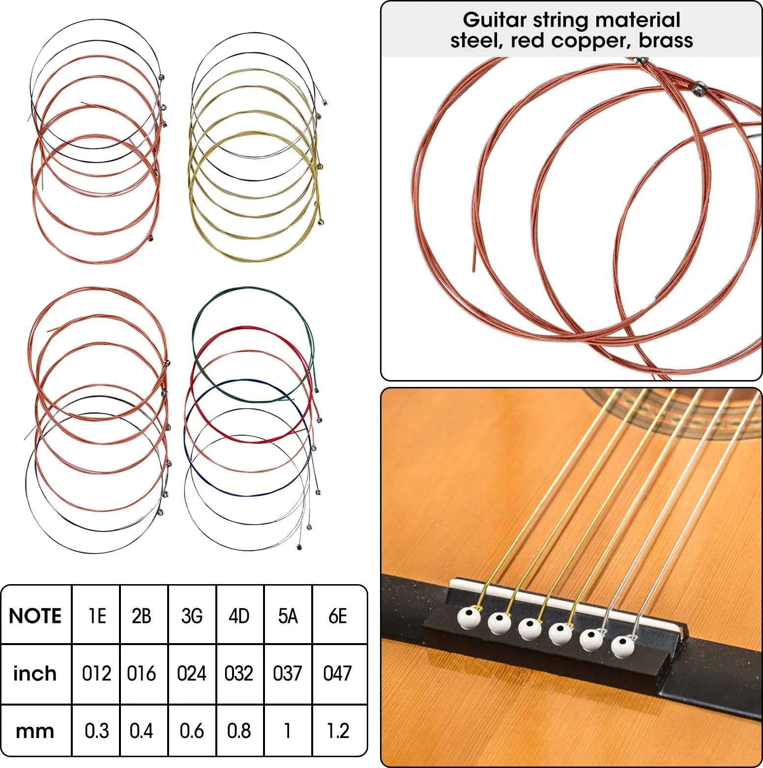 85PCS Guitar Accessories Kit, Include Acoustic Strings,Tuner,Capo,String Winder&Cutter,Picks,Bridge Pins,Nuts & Saddles,Finger Protector,Finger Picks,Fretboard Stickers for Guitar Players 85PCS - Image 2