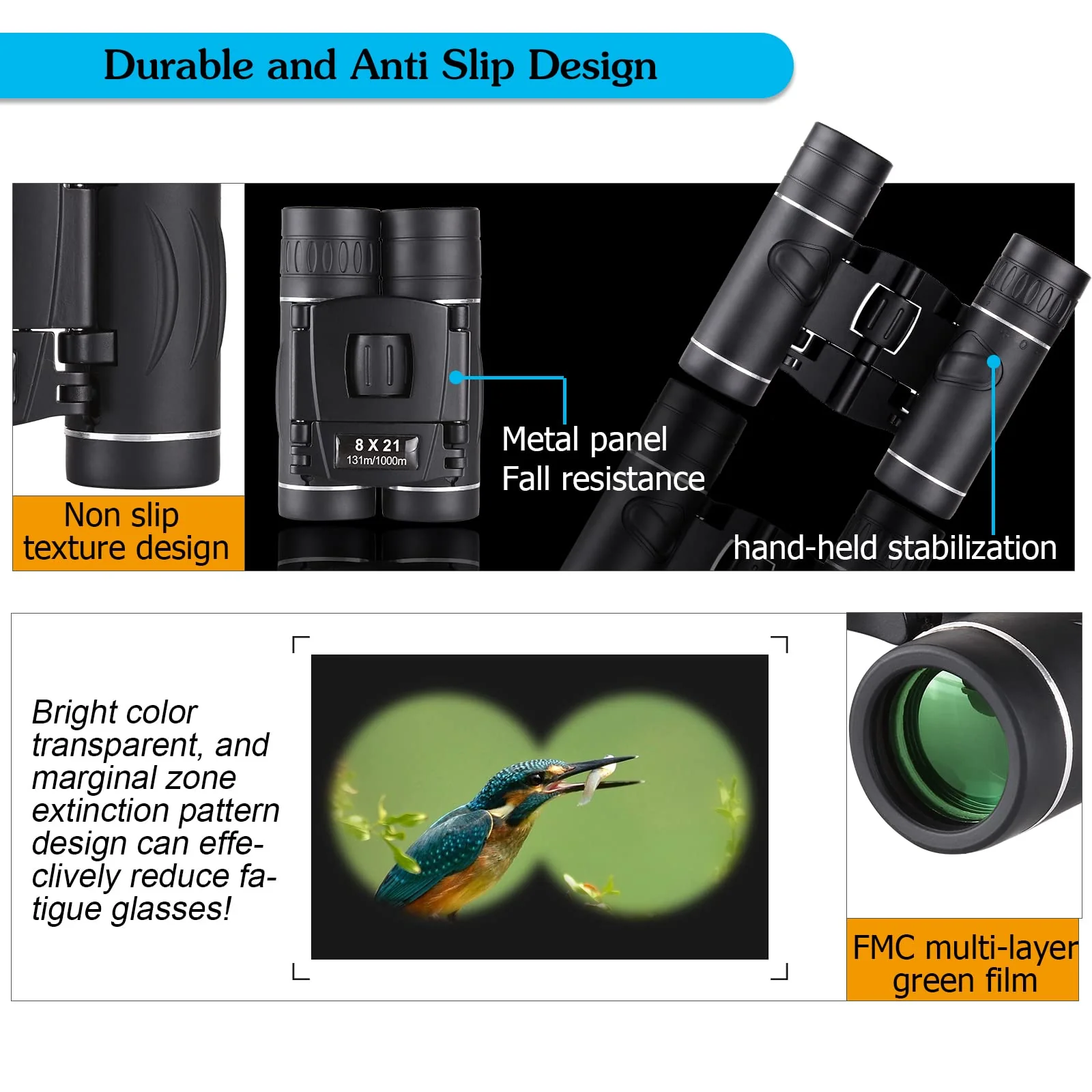 8x21 Mini Compact Pocket Binoculars, Lightweight Foldable Binoculars,Easy Focus Small Binoculars for Adults Kids Bird Watching,Opera Concert, Travel, Hiking, Outdoor Scenery, football game 8X21 - Image 5