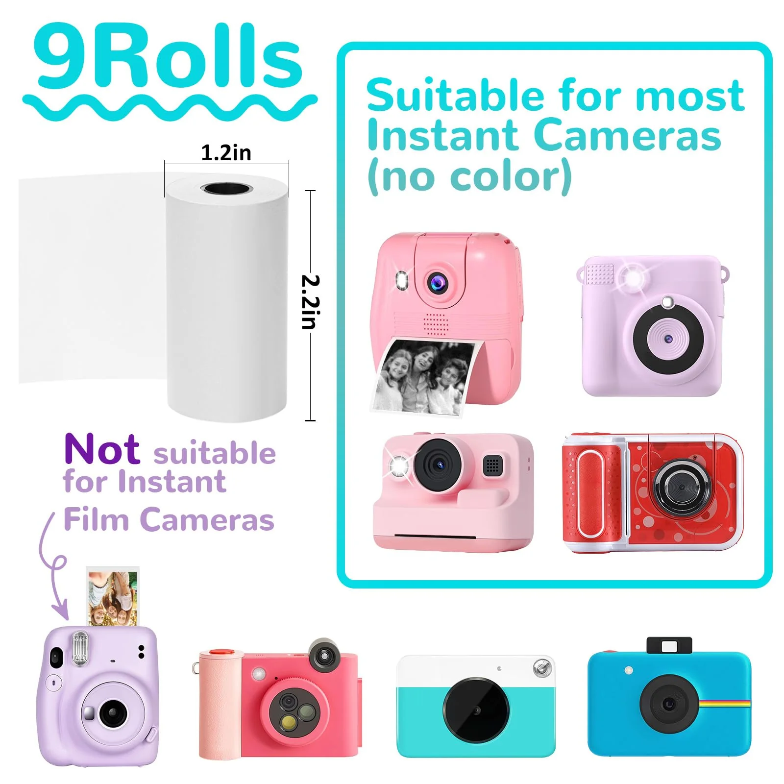 9 Rolls Kids Instant Camera Print Refill Paper- Photo Printer Thermal Paper Rolls, Compatible with Vtech Kidizoom Printcam, Instant Print Camera Refill Paper for Kid's Instant Camera Favors Supplies White - Image 4