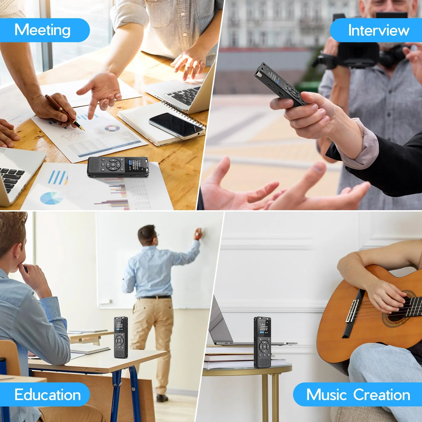 96GB Digital Voice Recorder One Click, HD Recording Easy Control Voice Recorder with Playback, Large Screen 7000 Hours Sound Audio Recorder Recording Tape for Lectures Meeting MP3 Player Black - Image 7