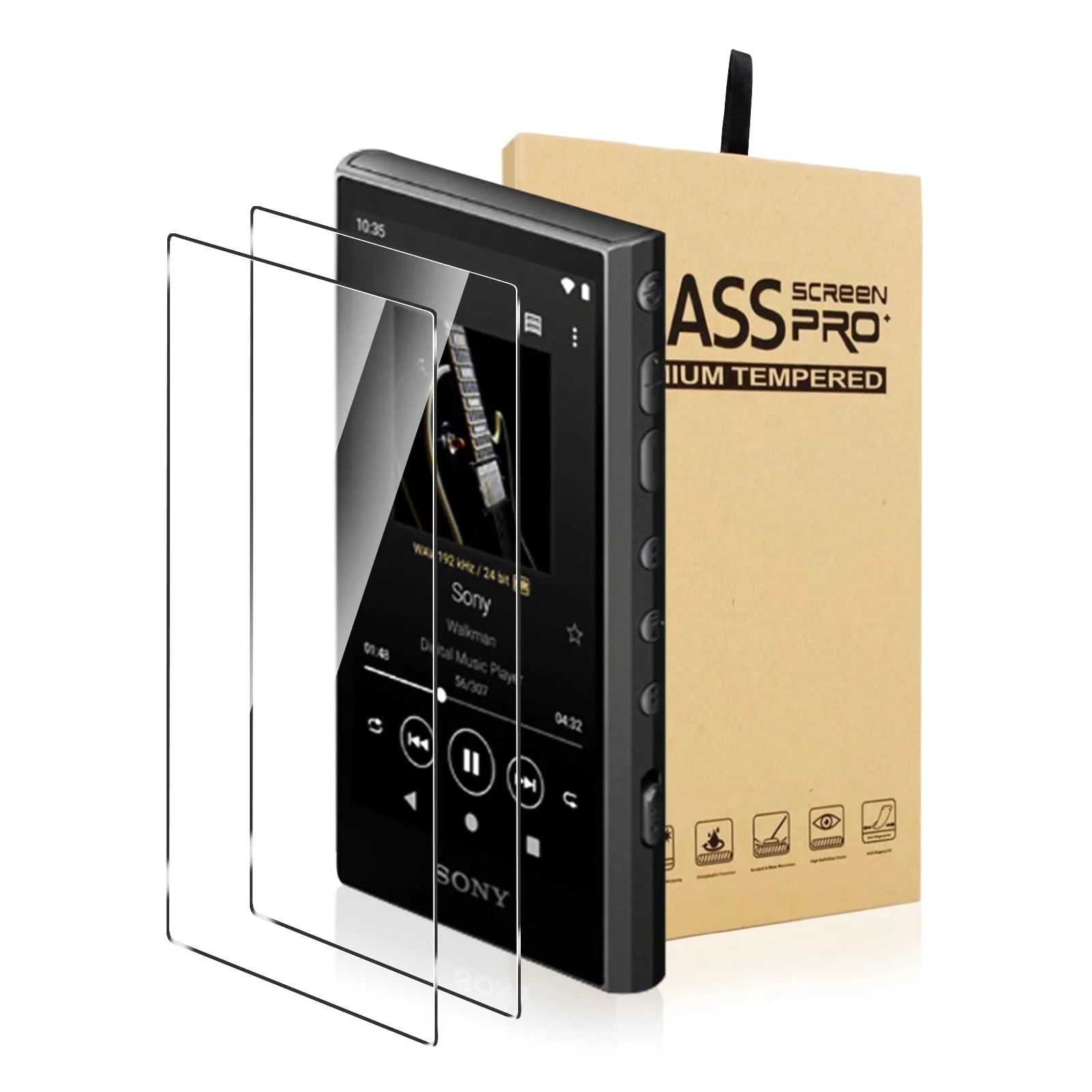 9H Scratch-Proof Premium Front LCD Screen Protector Guard Tempered Glass Protective Film for Sony Walkman NW-A300 Series NW-A306 NW-A307 (2pcs) 2pcs