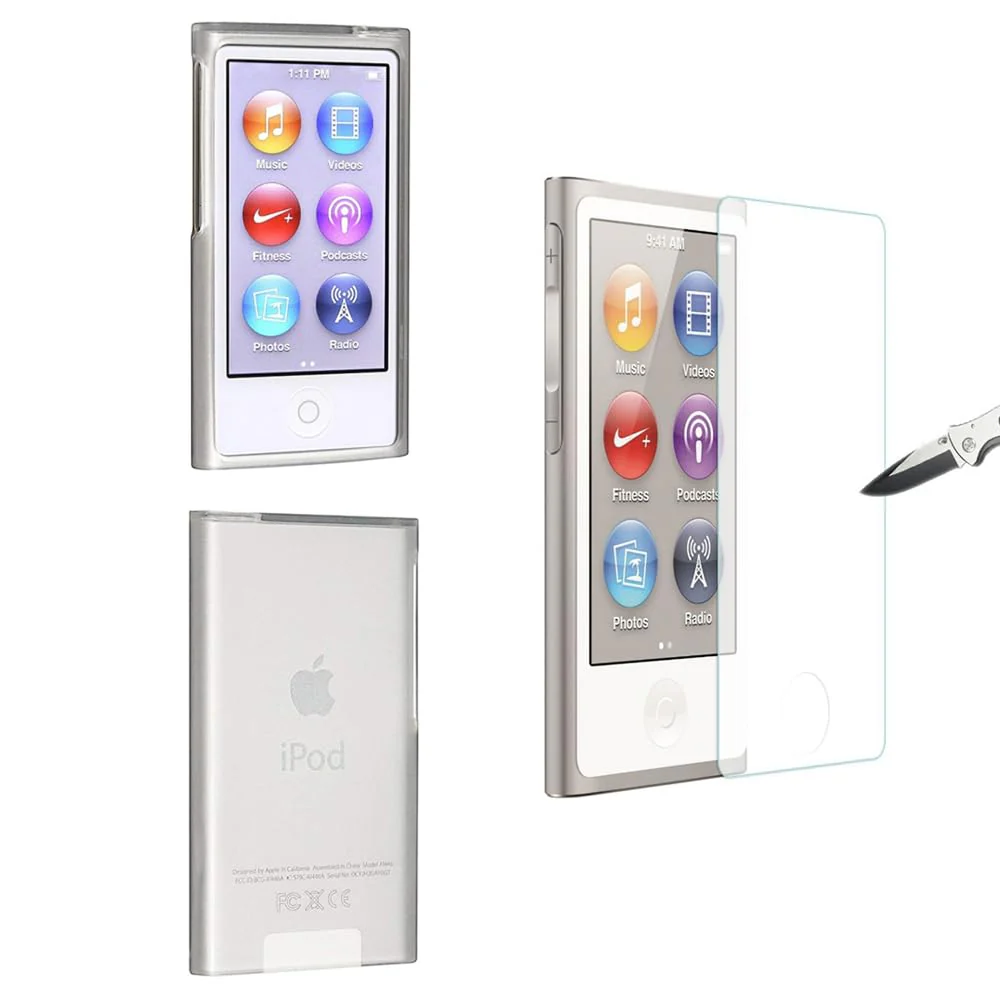 9H Ultra-Thin Screen Protector Tempered Glass for iPod Nano 7 8 8th 8G LCD Screen Guard Film,Shockproof and Scratch-Resistant (Clear case+Glass)