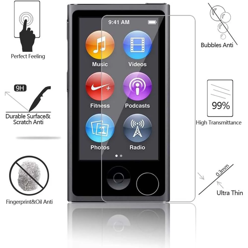 9H Ultra-Thin Screen Protector Tempered Glass for iPod Nano 7 8 8th 8G LCD Screen Guard Film,Shockproof and Scratch-Resistant (Clear case+Glass) - Image 6