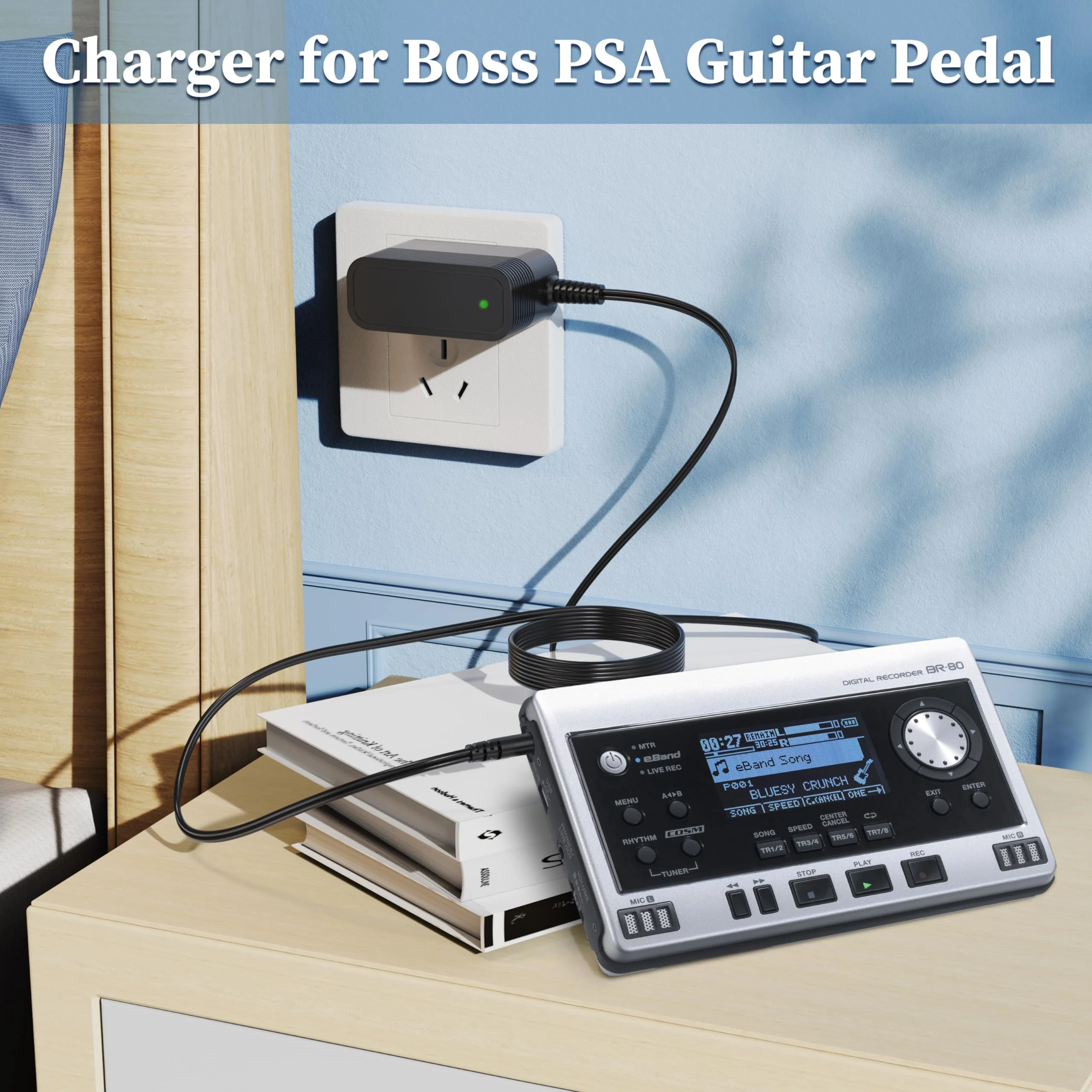 9V Charger for Boss Guitar Pedal Power Supply Compatible with Boss PSA-120S ME-80 ME-70 ME-25 ME-50B GT-100 GT-1 GT-10 AD-10 BR-80 BR-600 DB-88 DB-90 CE-2B RE-20 RC-1 RC-3 Guitar Pedal Power Adapter - Image 3