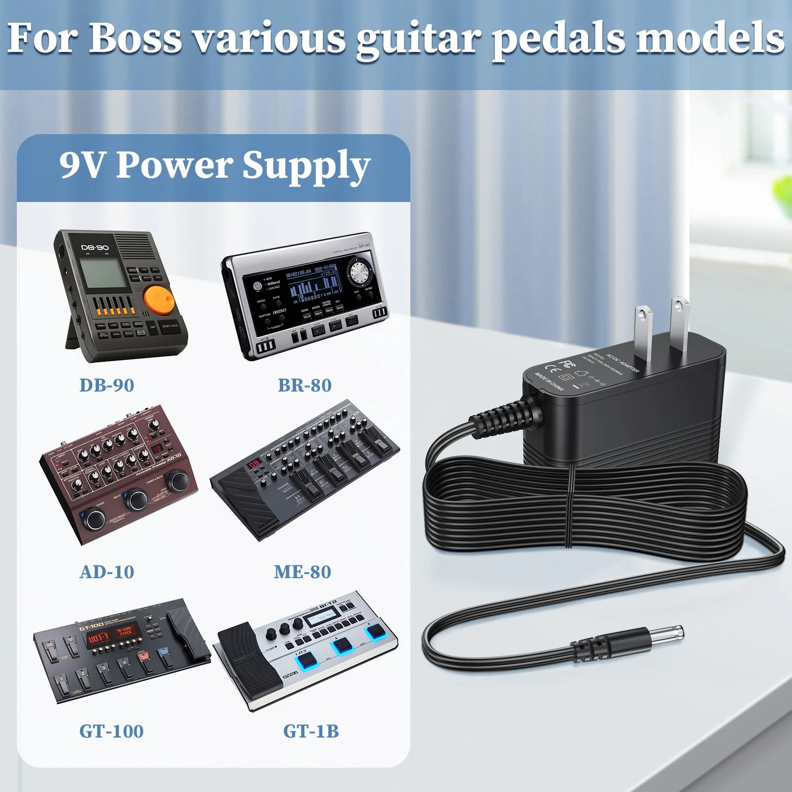 9V Charger for Boss Guitar Pedal Power Supply Compatible with Boss PSA-120S ME-80 ME-70 ME-25 ME-50B GT-100 GT-1 GT-10 AD-10 BR-80 BR-600 DB-88 DB-90 CE-2B RE-20 RC-1 RC-3 Guitar Pedal Power Adapter - Image 4