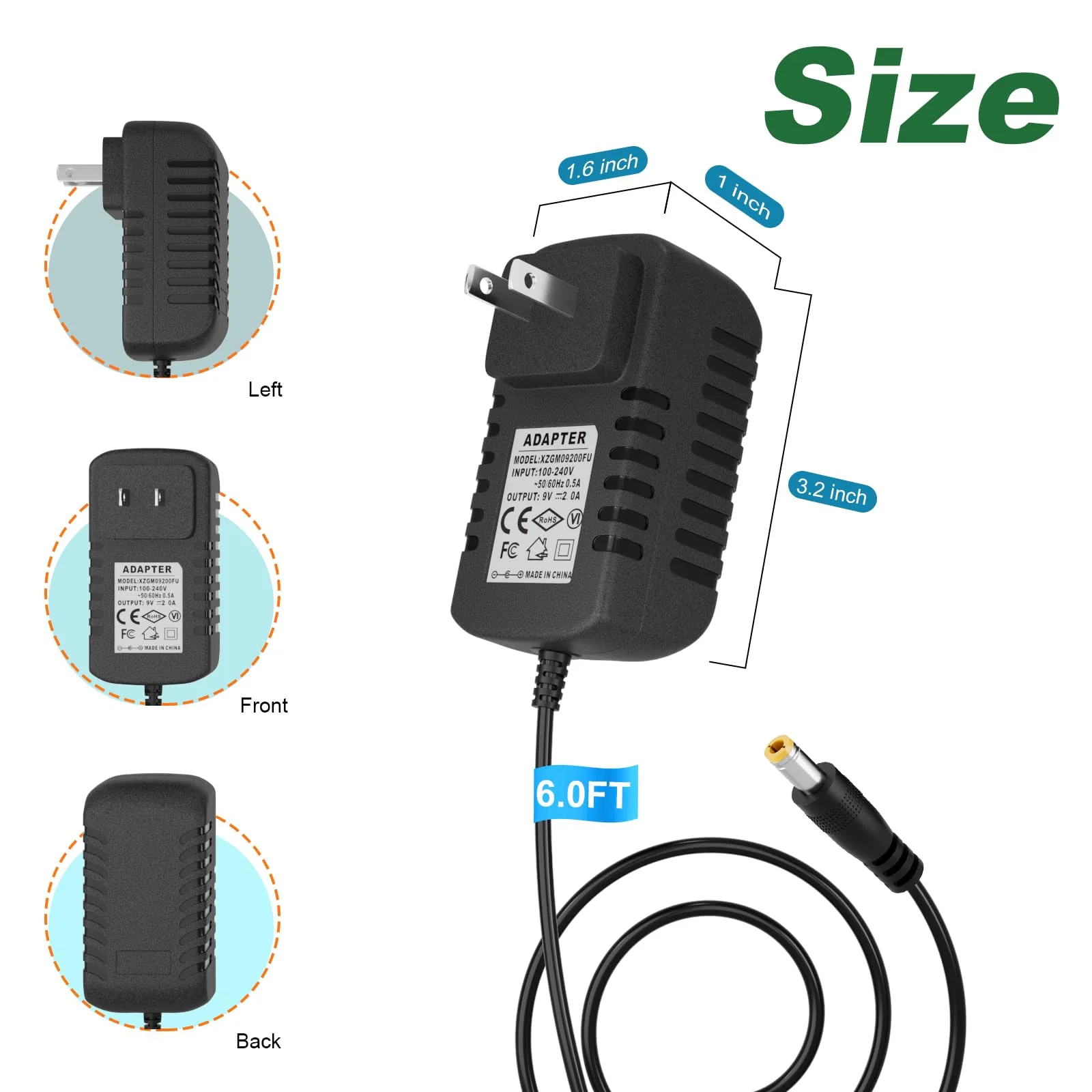9V Power Adapter for Line 6 POD Go Guitar Effects Pedal Compatible for Most Effect Pedals (Tip Negative) - Image 3