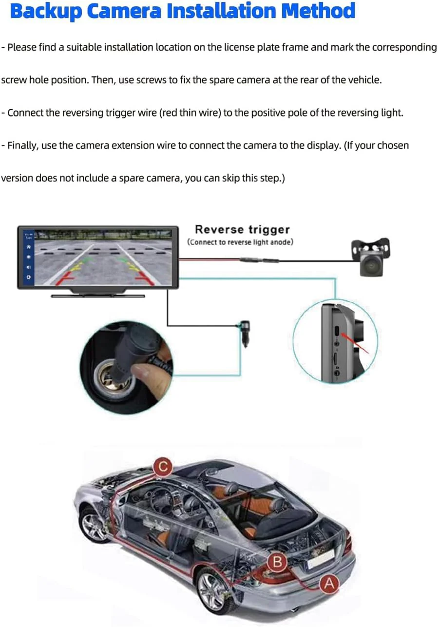 A Rear-View Camera is Designed for Portable CarPlay Products Under The Luzeterna Brand. 1080P HD Night Vision Backup Camera Supports Rear Recording Function. - Image 5