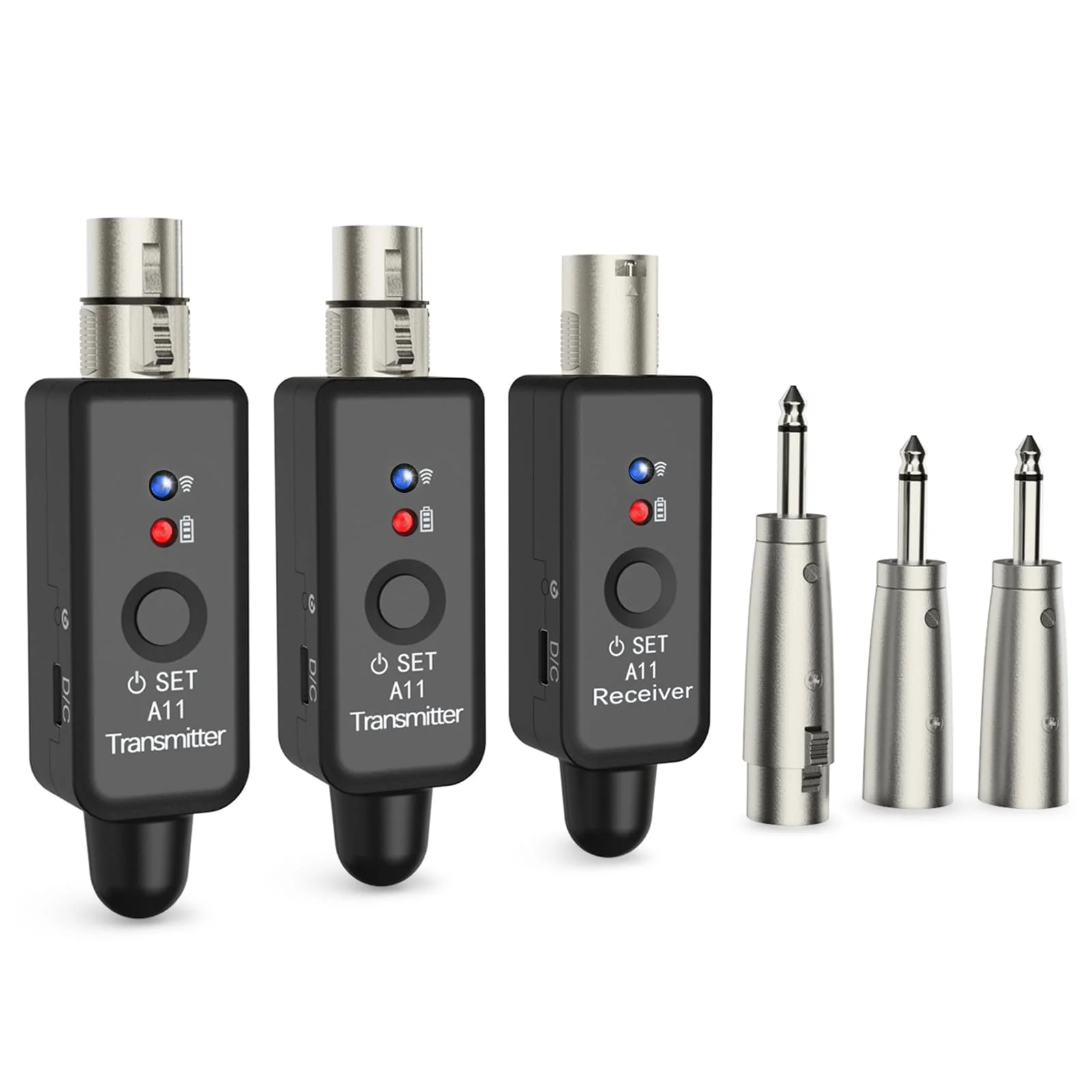 A11 Wireless Microphone System, 2.4GHz XLR Transmitter and Receiver for Dynamic Microphone, Audio Mixer, PA System, 100ft Range, Ultra-Low Latency, Rechargeable Battery (A11-2(2TX+1RX)) A11-2(2TX+1RX)