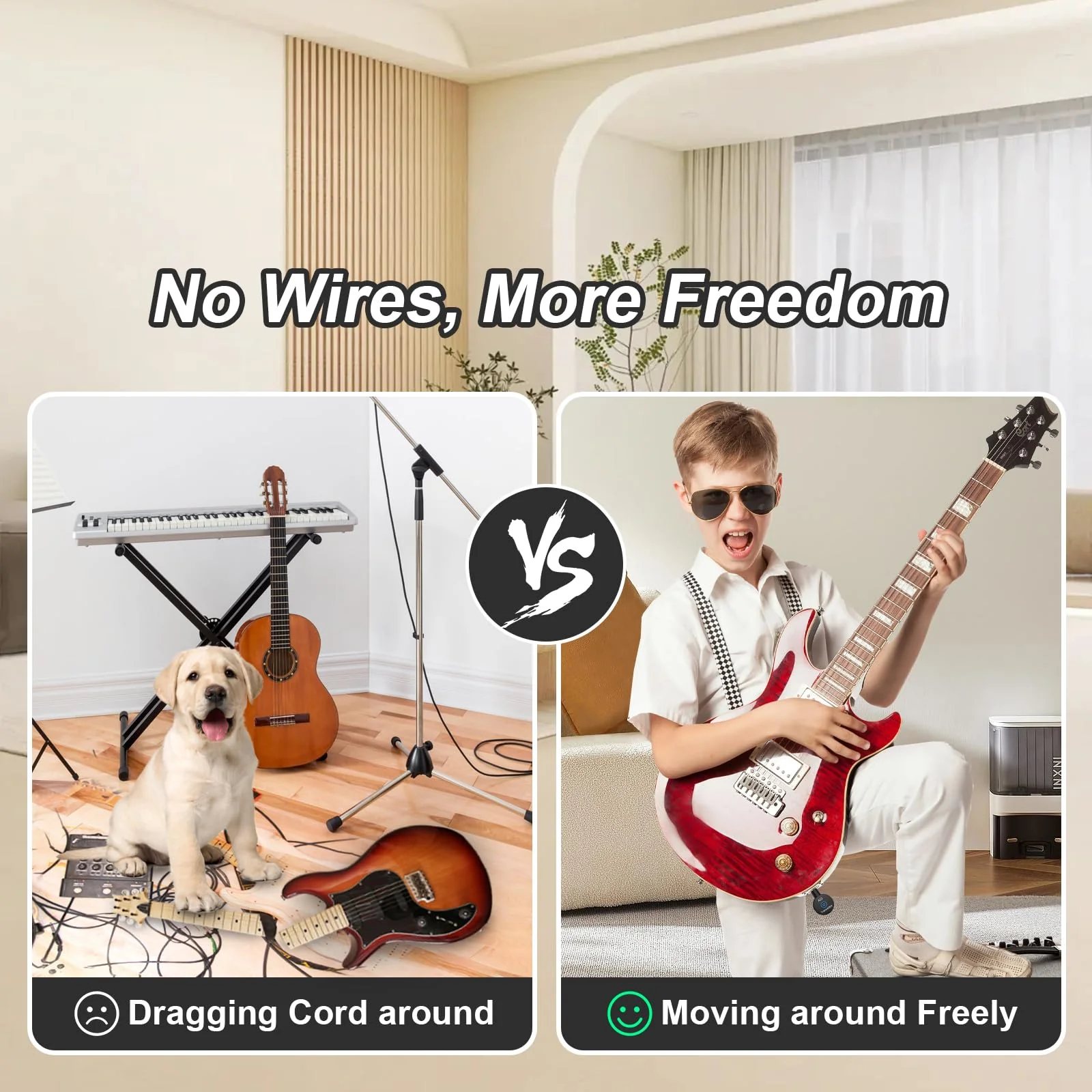 A13 Wireless Guitar System 2.4GHz Transmitter Receiver for Electric/Acoustic Bass Guitar, Rechargeable Li-Battery, Plug & Play Wireless Guitar Cable for Guitar, Bass, Violin - Black (1TX + 1RX) 1TX + 1RX - Image 9