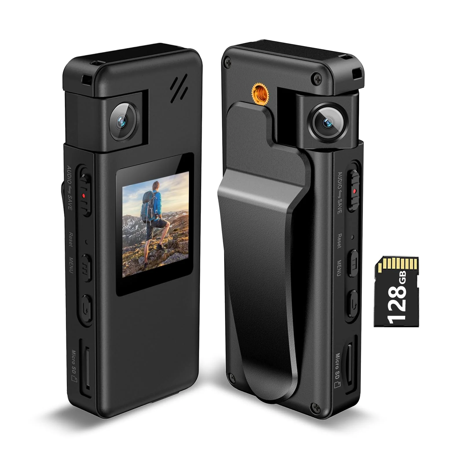 A32 128GB Body Camera, Portable Body Cam with 180° Rotatable Lens and Motion Detection, 1080P Camcorder with Audio and Video Recording for Outdoors Sports Police Delivery Cycling Helmet