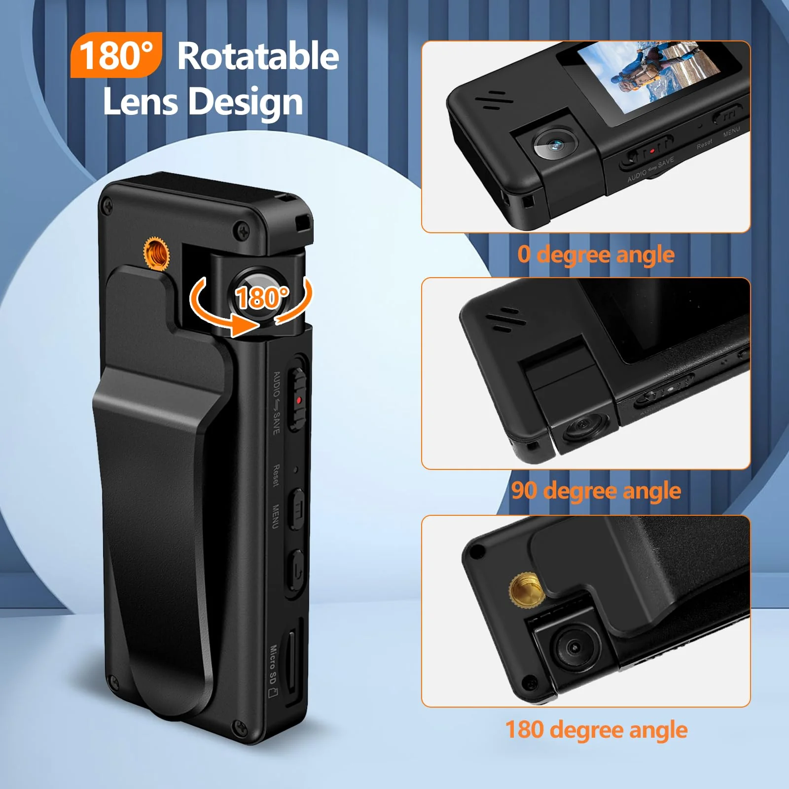 A32 128GB Body Camera, Portable Body Cam with 180° Rotatable Lens and Motion Detection, 1080P Camcorder with Audio and Video Recording for Outdoors Sports Police Delivery Cycling Helmet - Image 3