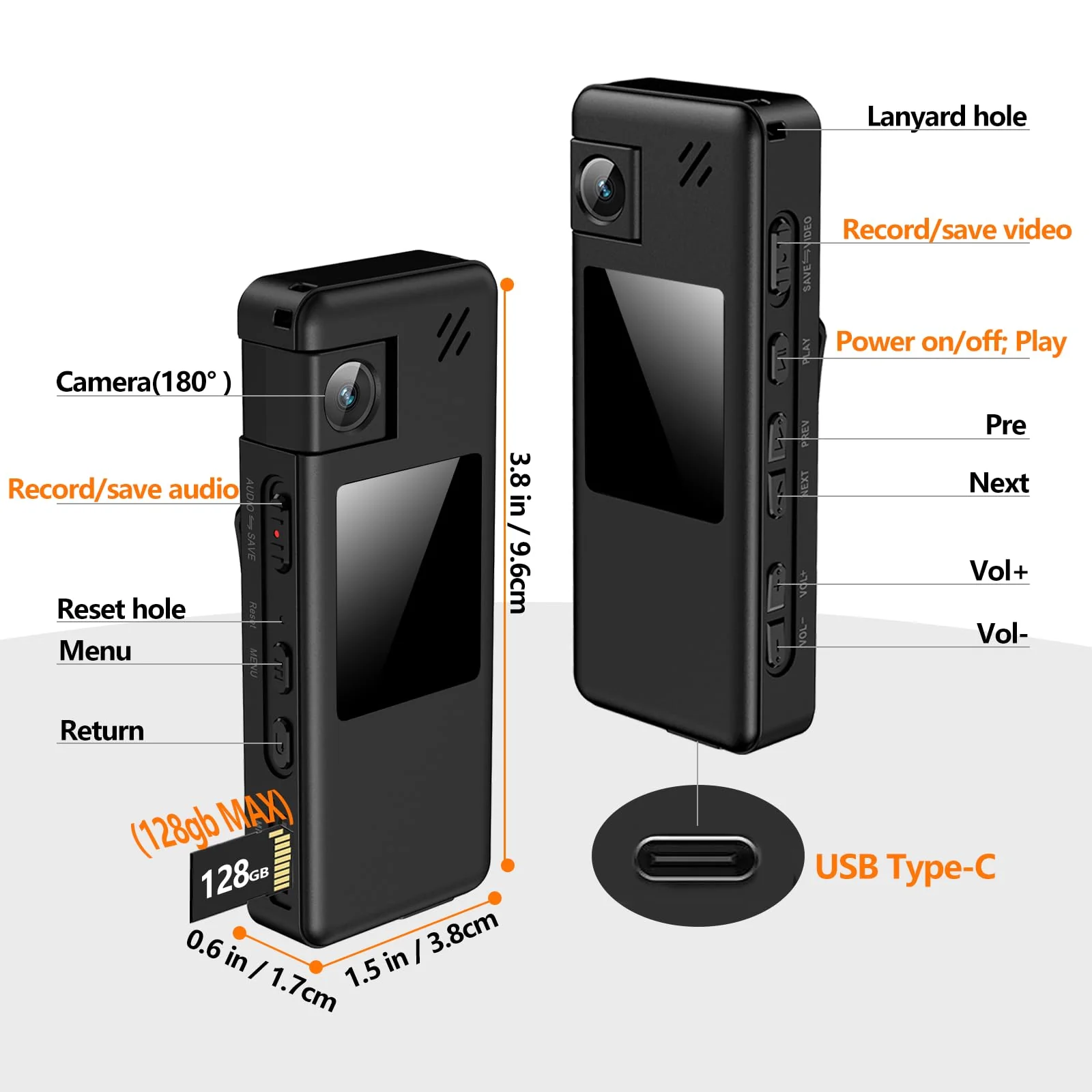 A32 128GB Body Camera, Portable Body Cam with 180° Rotatable Lens and Motion Detection, 1080P Camcorder with Audio and Video Recording for Outdoors Sports Police Delivery Cycling Helmet - Image 7