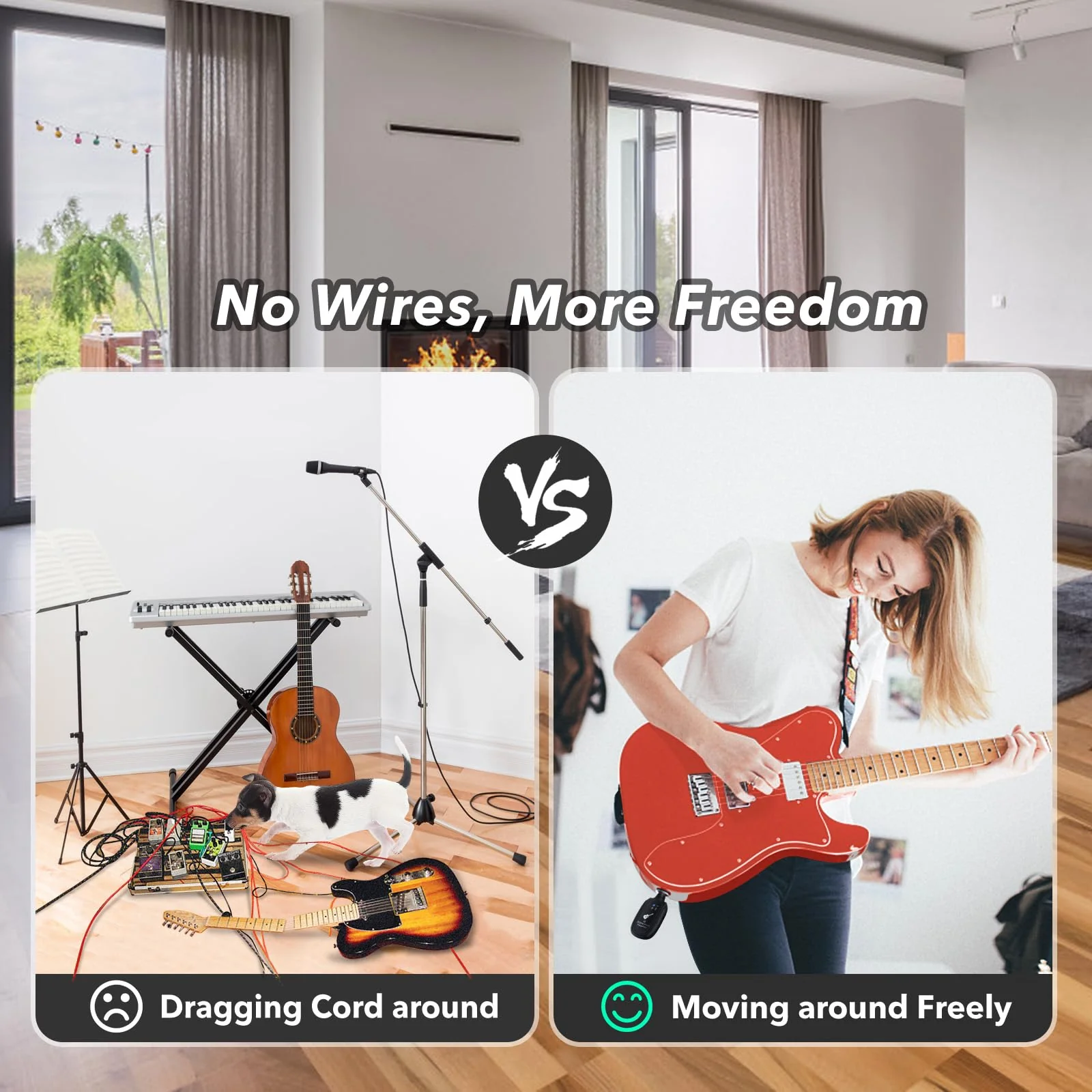 A8 Wireless Guitar Transmitter Receiver System, 2.4GHz Rechargeable, 24-bit/48KHz Audio, Low Latency <4ms for Electric Guitar & Bass, Wireless Audio Transmitter & Receiver (A8-2(2TX+1RX)) A8-2(2TX+1RX) - Image 2