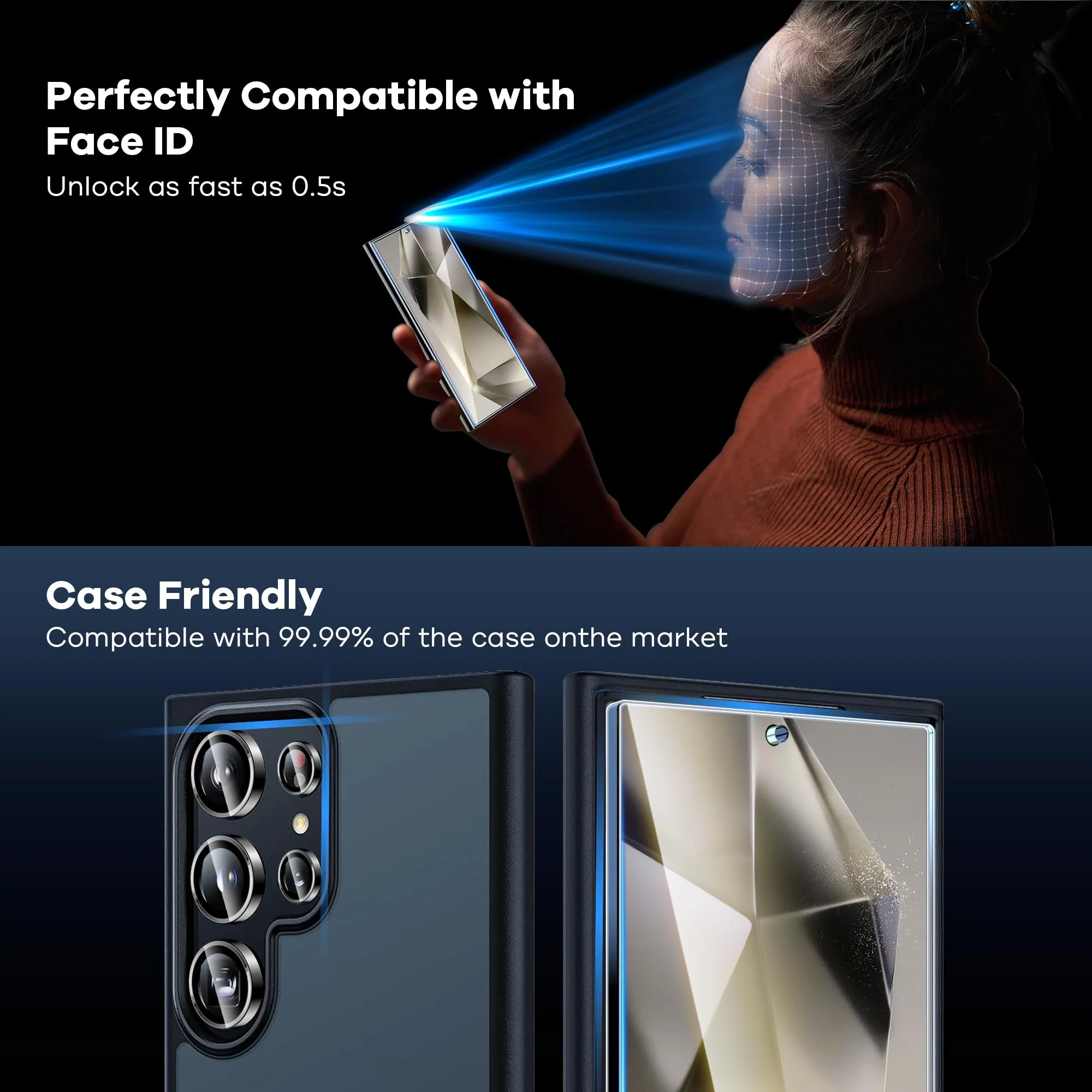 AACL For Samsung Galaxy S24 Ultra Screen Protector Tempered Glass (3 pack)&Individual Alloy Ring for Samsung Galaxy S24 Ultra Camera Lens Protector (1 set),[Fingerprint Unlock][9H][Case Friendly] Clear - Image 6