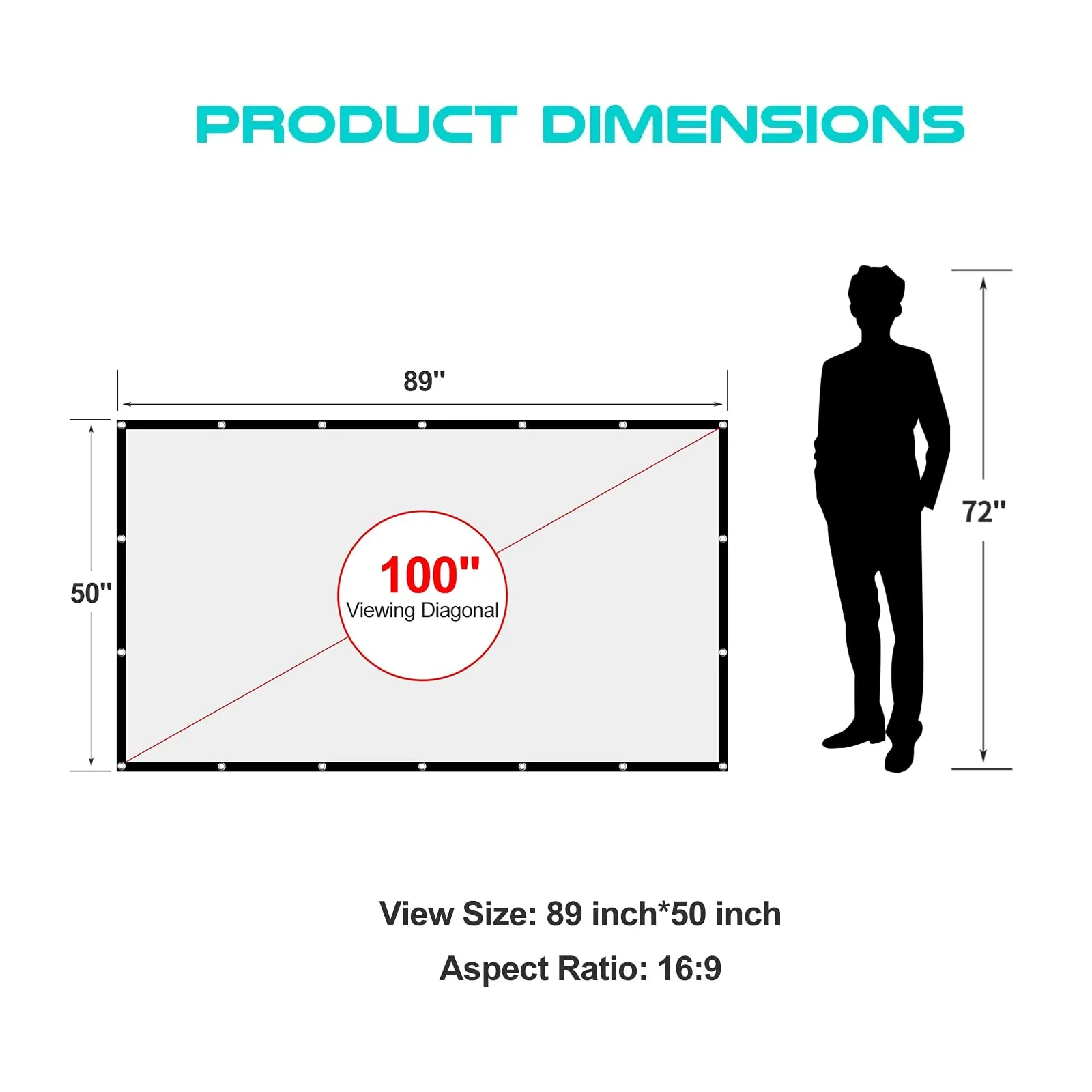 AAJK Projection Screen 100 inch, Washable Projector Screen 16:9 Foldable Anti-Crease Portable Projector Movies Screen for Home Theater Outdoor Indoor Support Double Sided Projection 100' - Image 3