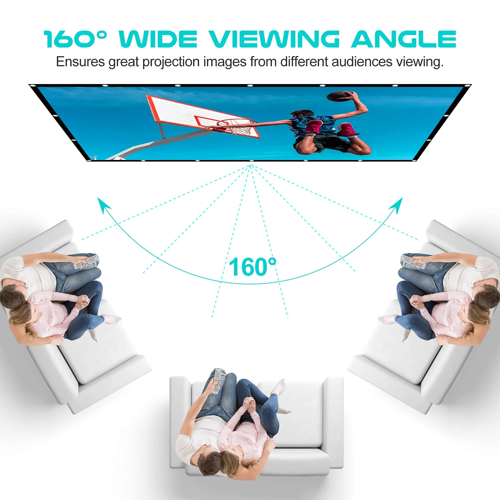 AAJK Projection Screen 100 inch, Washable Projector Screen 16:9 Foldable Anti-Crease Portable Projector Movies Screen for Home Theater Outdoor Indoor Support Double Sided Projection 100' - Image 6