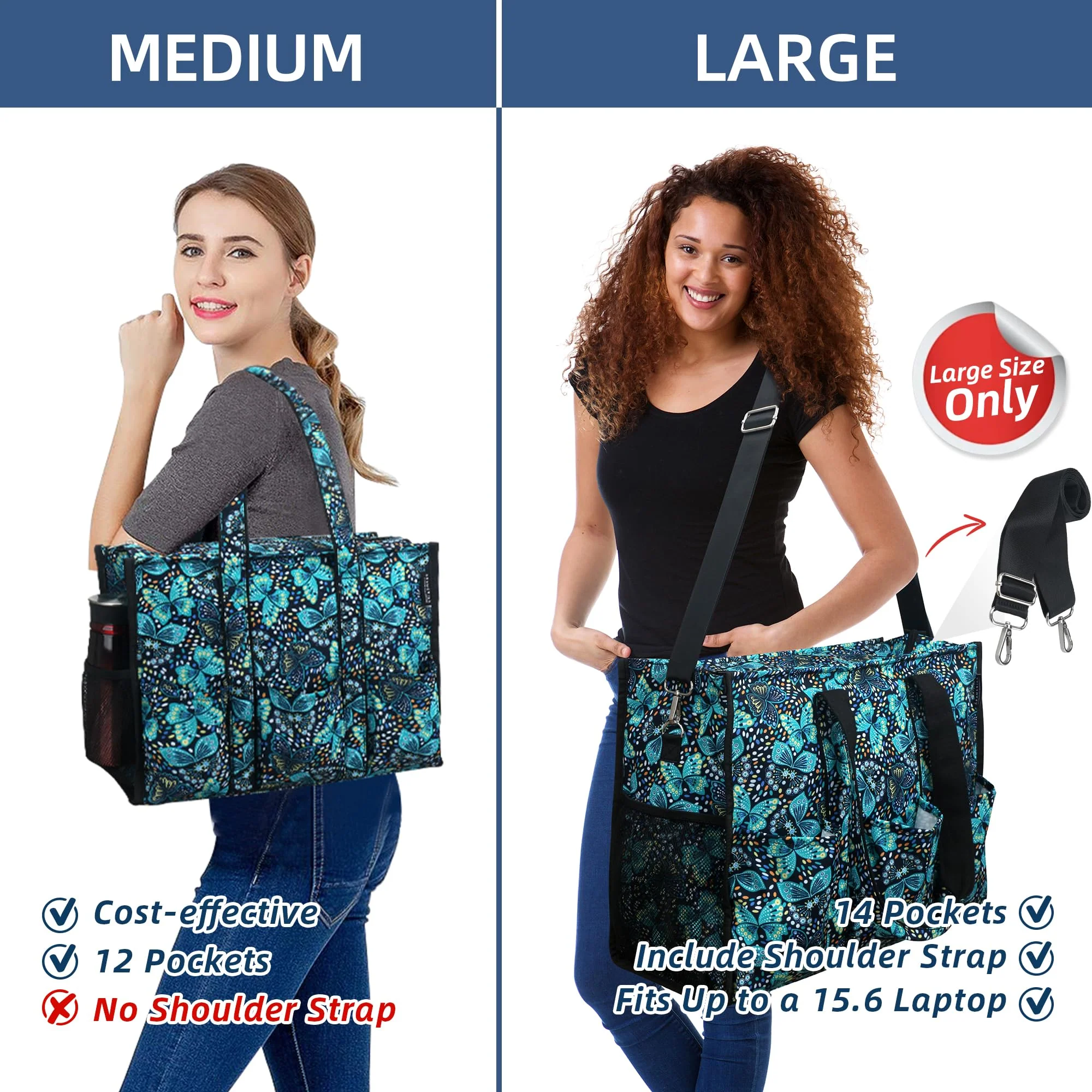 ABAMERICA Nurse Bags for Work Nursing Bag Multiple Pockets Waterproof Organizing Zip Top Clinical Bag for Nursing Students A25- Generic Butterfly Medium - Image 2