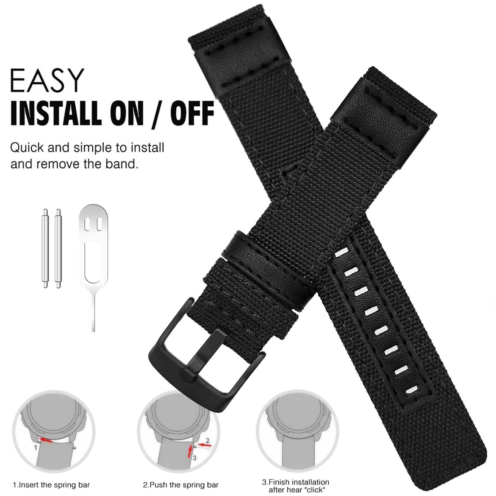 Abanen 22mm Nylon Military Style Watch Bands for Garmin Instinct/Instinct 2 Solar, Woven Fabric Durable Wristband Strap for Garmin Instinct Tactical/Tide/Esports/Instinct Solar Black - Image 2