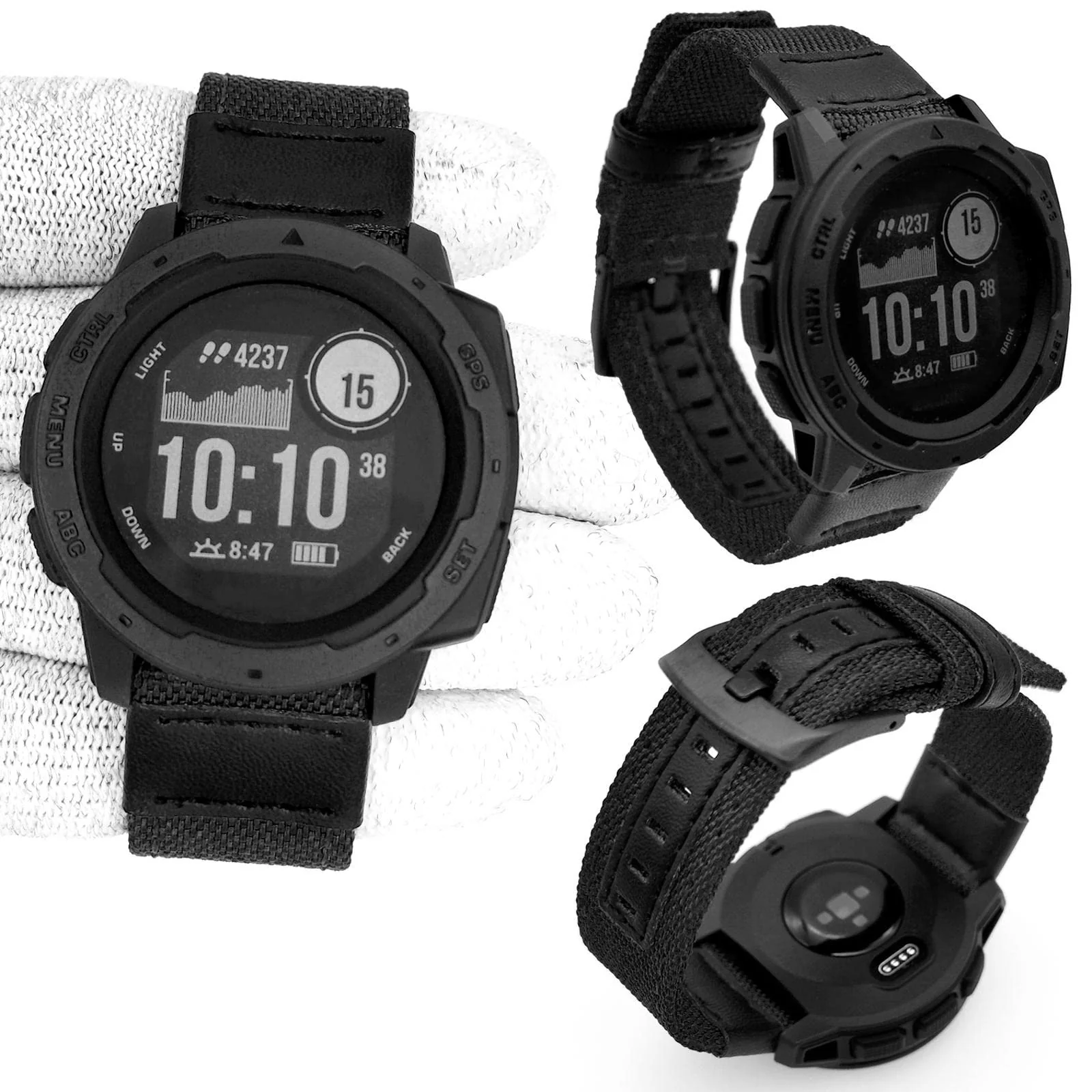 Abanen 22mm Nylon Military Style Watch Bands for Garmin Instinct/Instinct 2 Solar, Woven Fabric Durable Wristband Strap for Garmin Instinct Tactical/Tide/Esports/Instinct Solar Black - Image 3