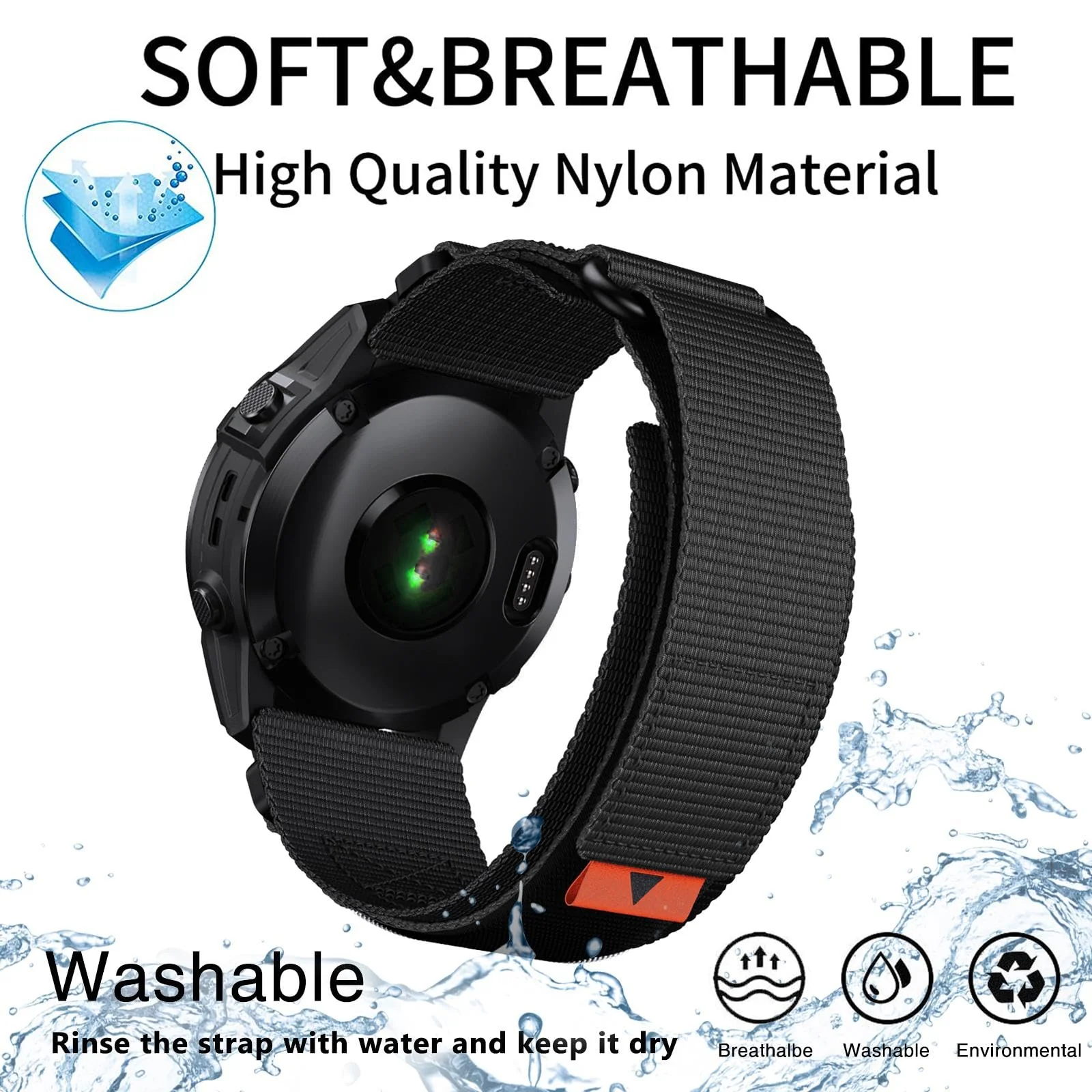 Abanen Rugged Nylon Quick Fit 22mm Watch Bands for Garmin Fenix 7 / Fenix 6 / Fenix 5 / EPIX Pro 47mm, Adjustable Weave Ballistic Nylon Webbing Wrist Band for Forerunner 955/965, MARQ Black - Image 6