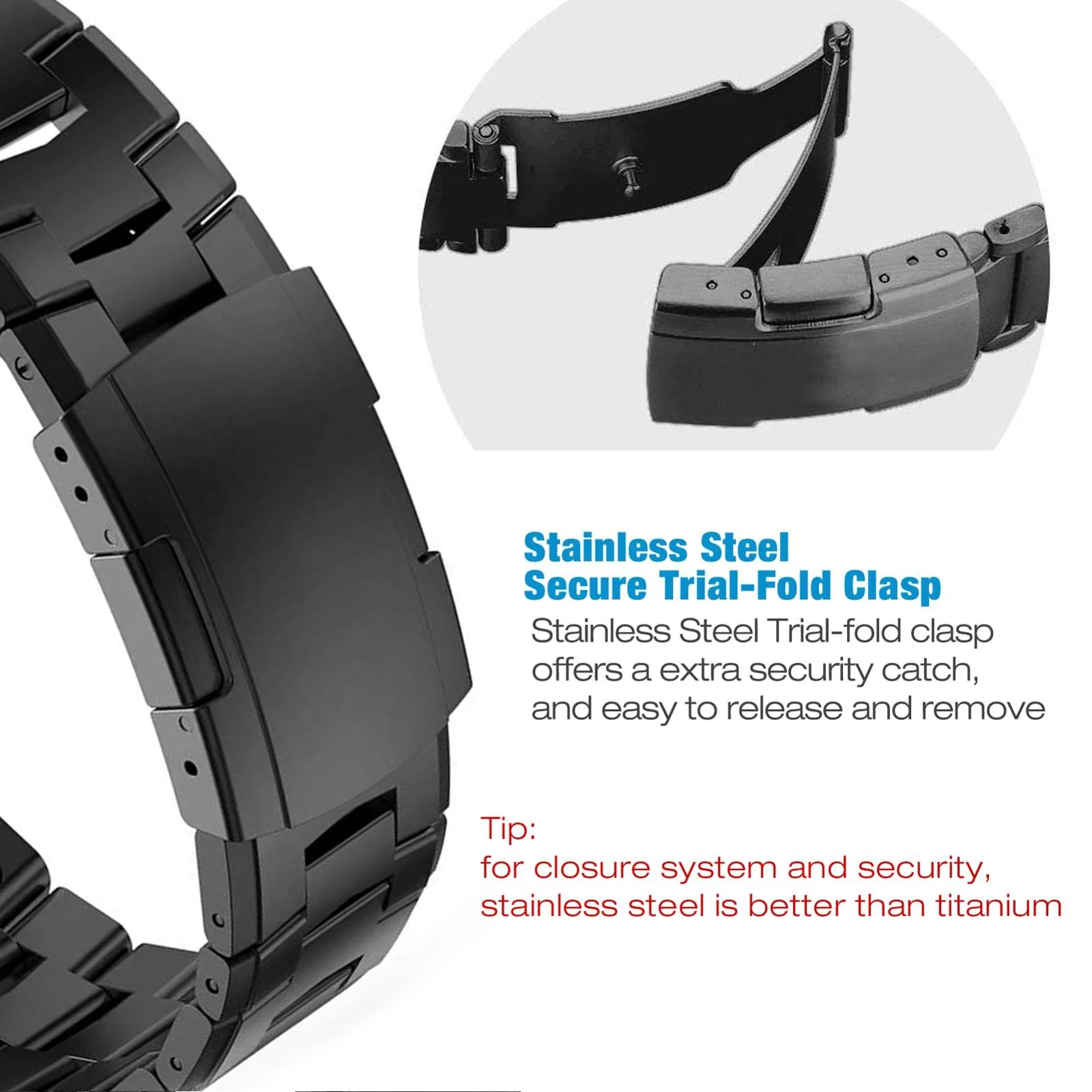 Abanen Titanium Watch Band for Fenix 7/ Fenix 6 / Fenix 5 /epix Pro 47mm, Quick Fit 22mm Titanium Metal Wristband with Stainless Steel Buckle for Garmin Quatix 7,Approach S62 (Black) - Image 5