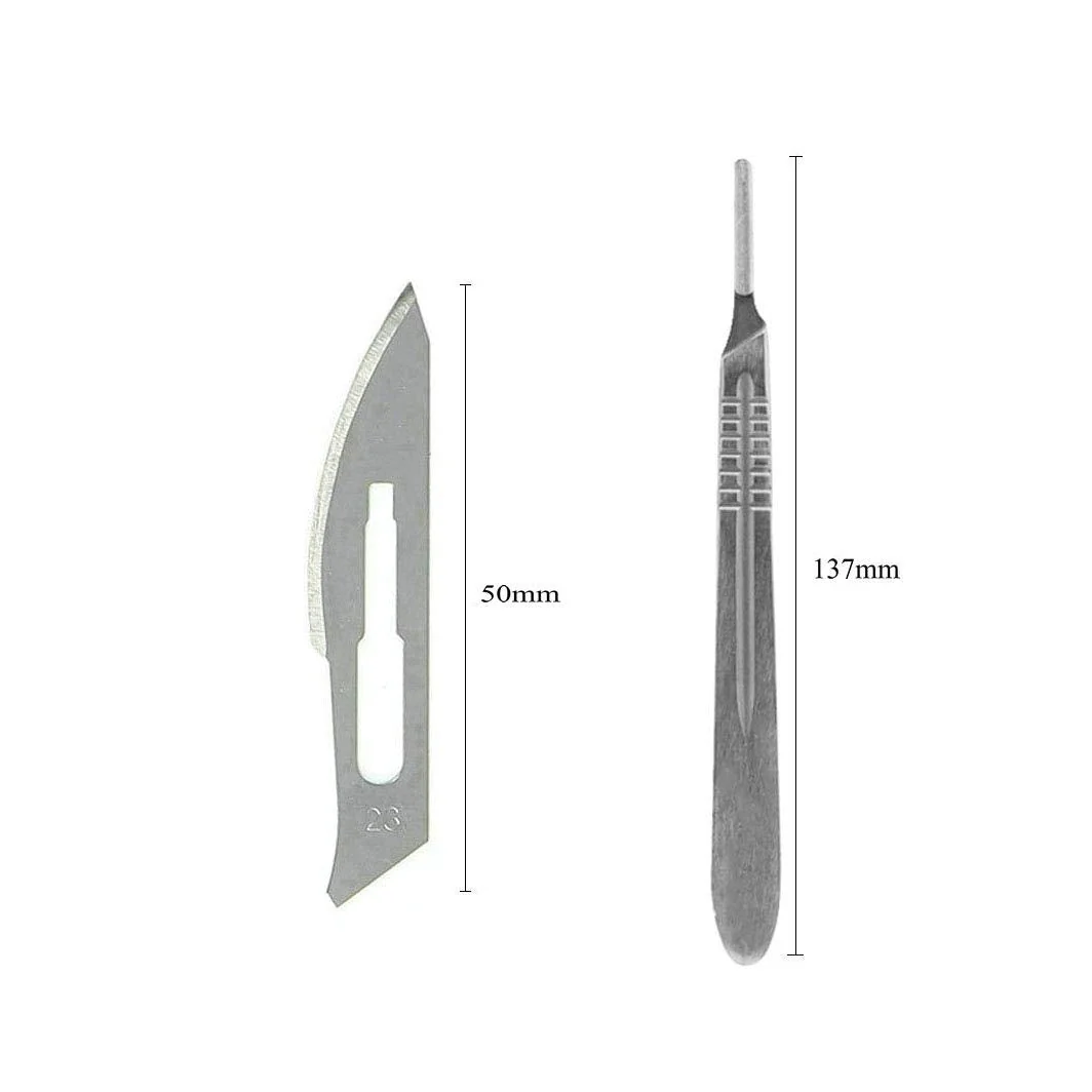 ABMRO Scalpel Blades #23 with #4 Scalpel Handle - Sterile Single Blade Razor for Dermaplaning, Dissection, Podiatry, Professional Grooming, Acne Removal, Mobile Phone Repair No.23 10pcs + No. 4 handle - Image 2