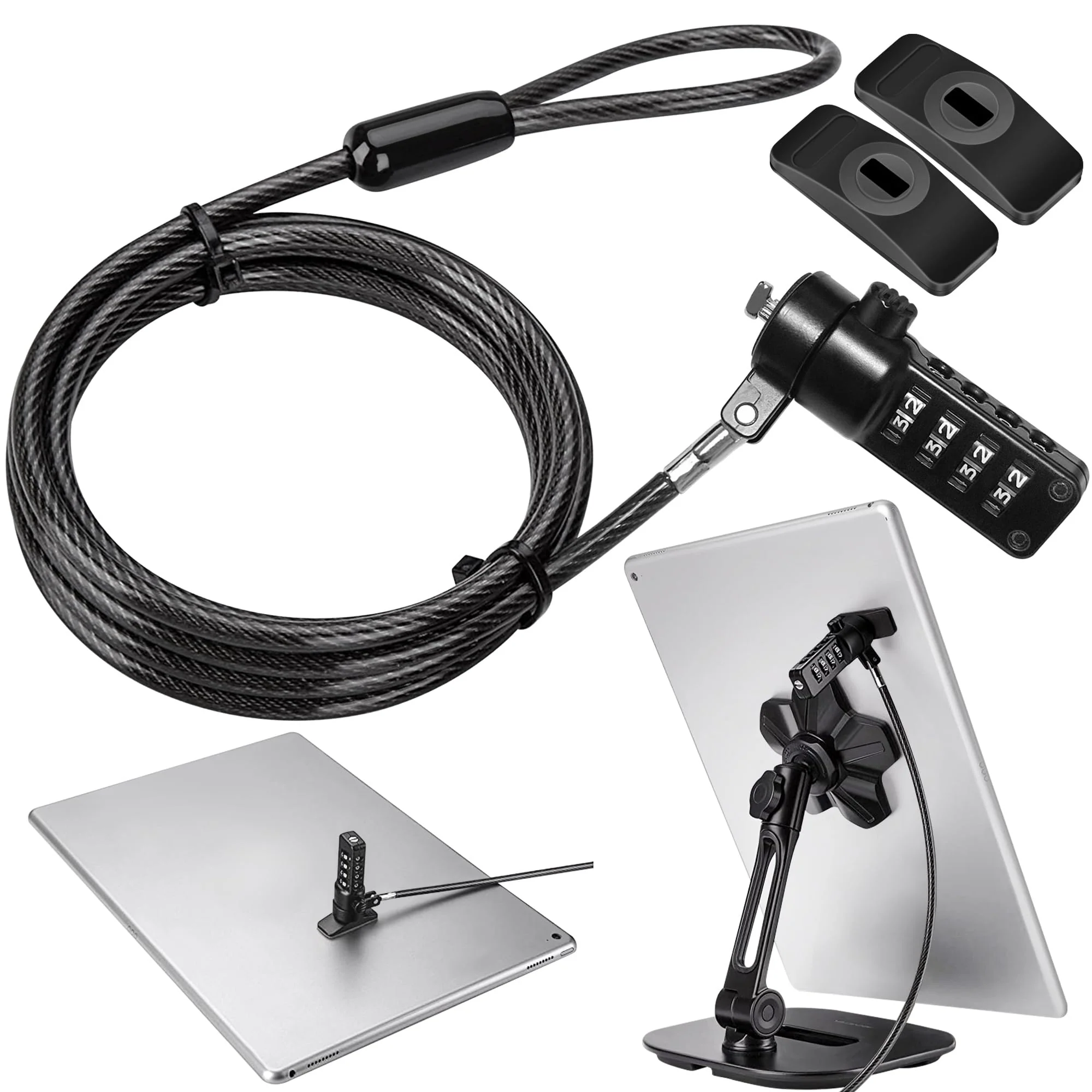 AboveTEK iPad Lock Security Cable w/Adhesive Plates, 6Ft Keyless 4 Digit Combination Tablet Lock Kit, Anti-Theft Hardware Locking Cable for iPhone Cell Phone MacBook Laptop in Showroom Retail Store