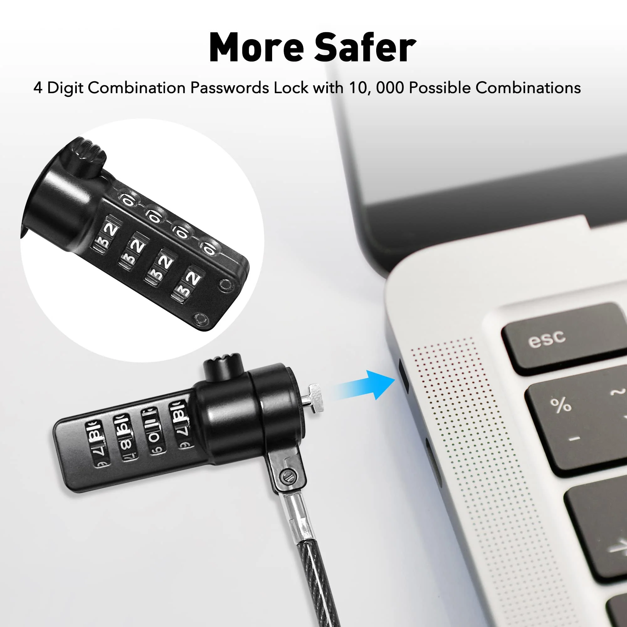 AboveTEK iPad Lock Security Cable w/Adhesive Plates, 6Ft Keyless 4 Digit Combination Tablet Lock Kit, Anti-Theft Hardware Locking Cable for iPhone Cell Phone MacBook Laptop in Showroom Retail Store - Image 4