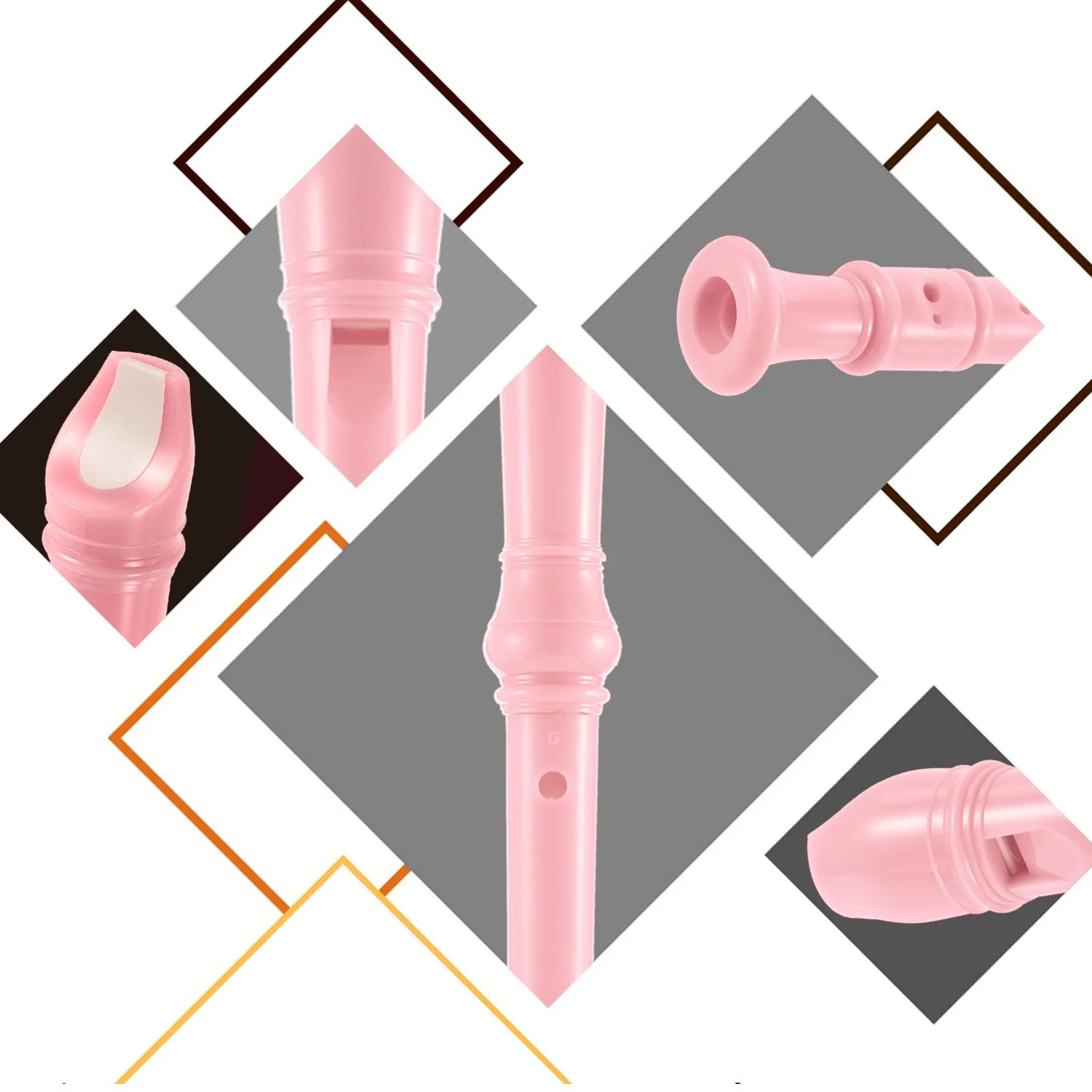 ABS Soprano Recorder German Style Key of C, with Thumb Rest Fingering Chart Cleaning Rod Black Bag Pink - Image 4