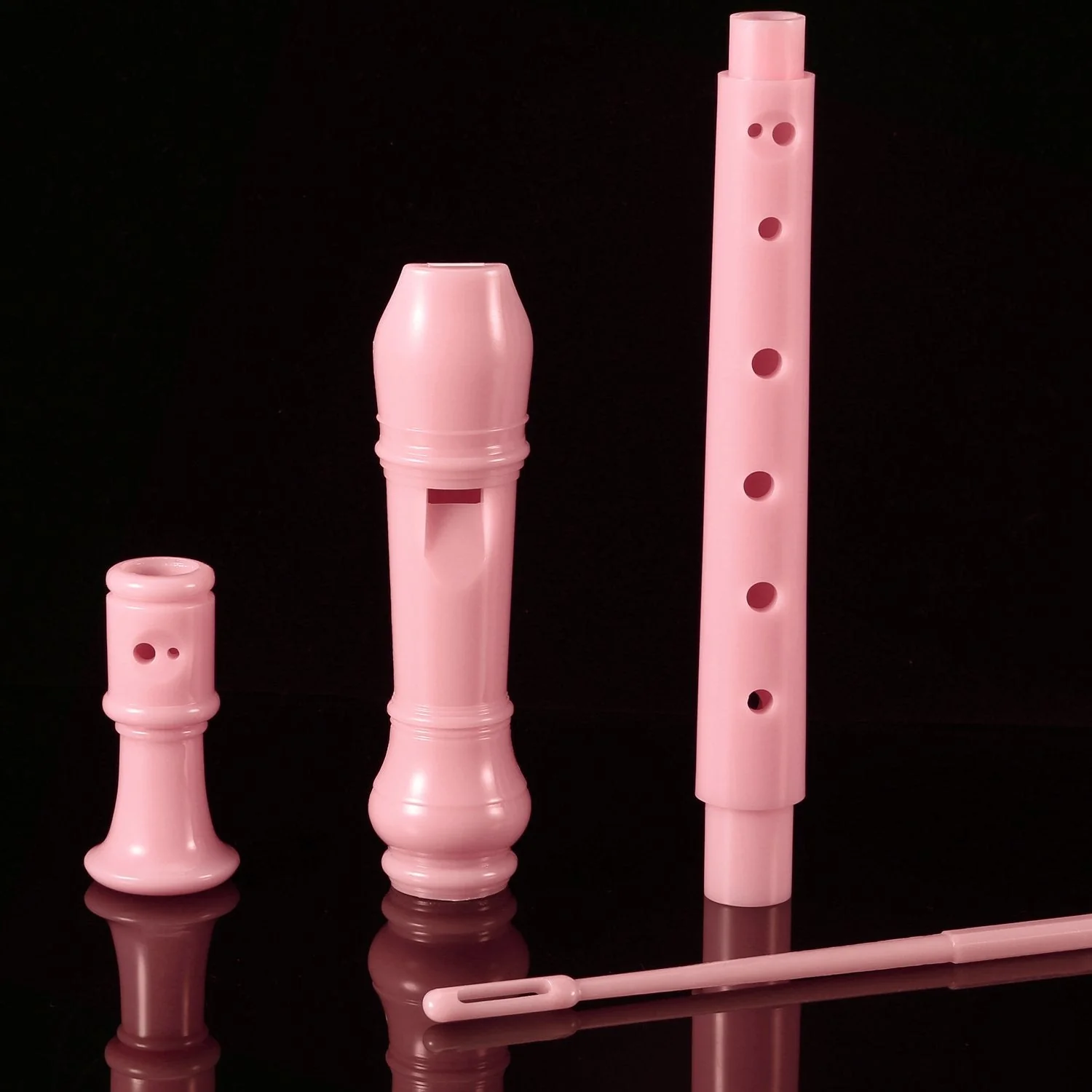 ABS Soprano Recorder German Style Key of C, with Thumb Rest Fingering Chart Cleaning Rod Black Bag Pink - Image 5