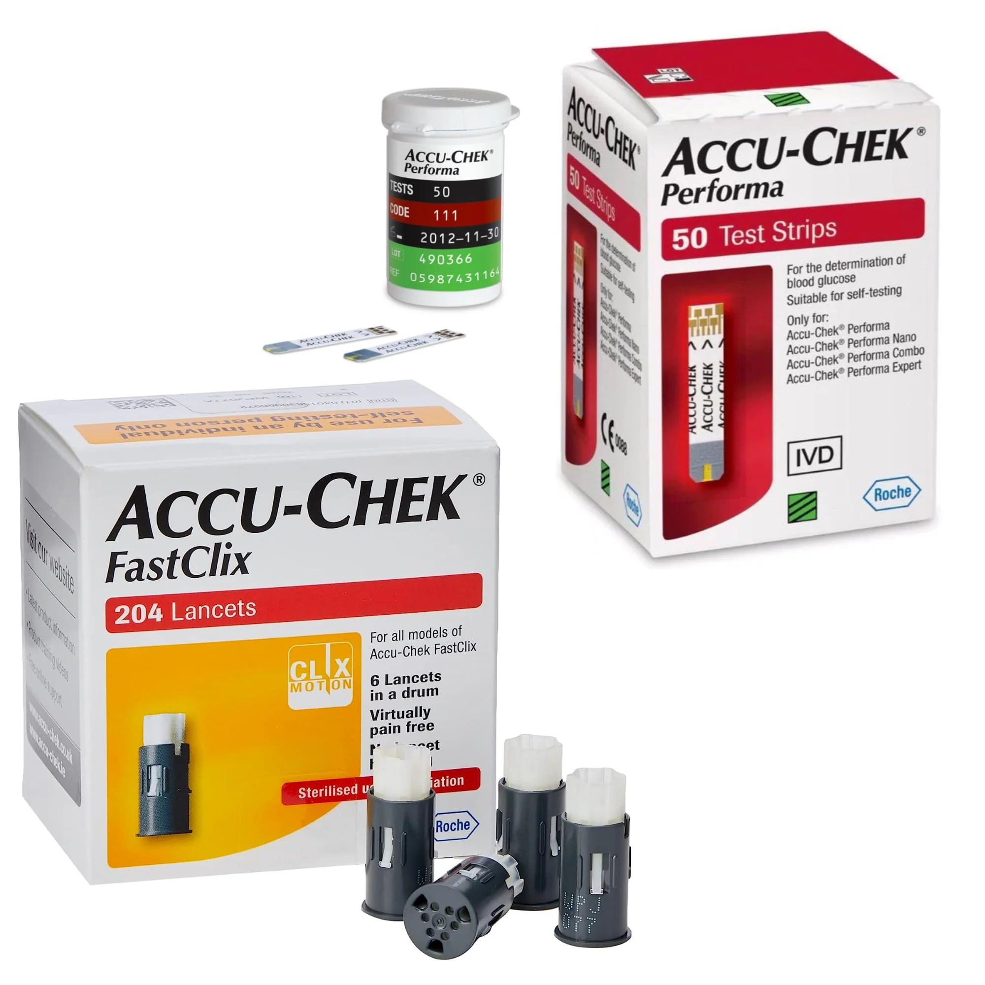 Accu FastClix Lancets + Accu Performa Test Strips, Pre-Installed 204 Lancet Pack + 50 Test Cassette Bundles MG Living