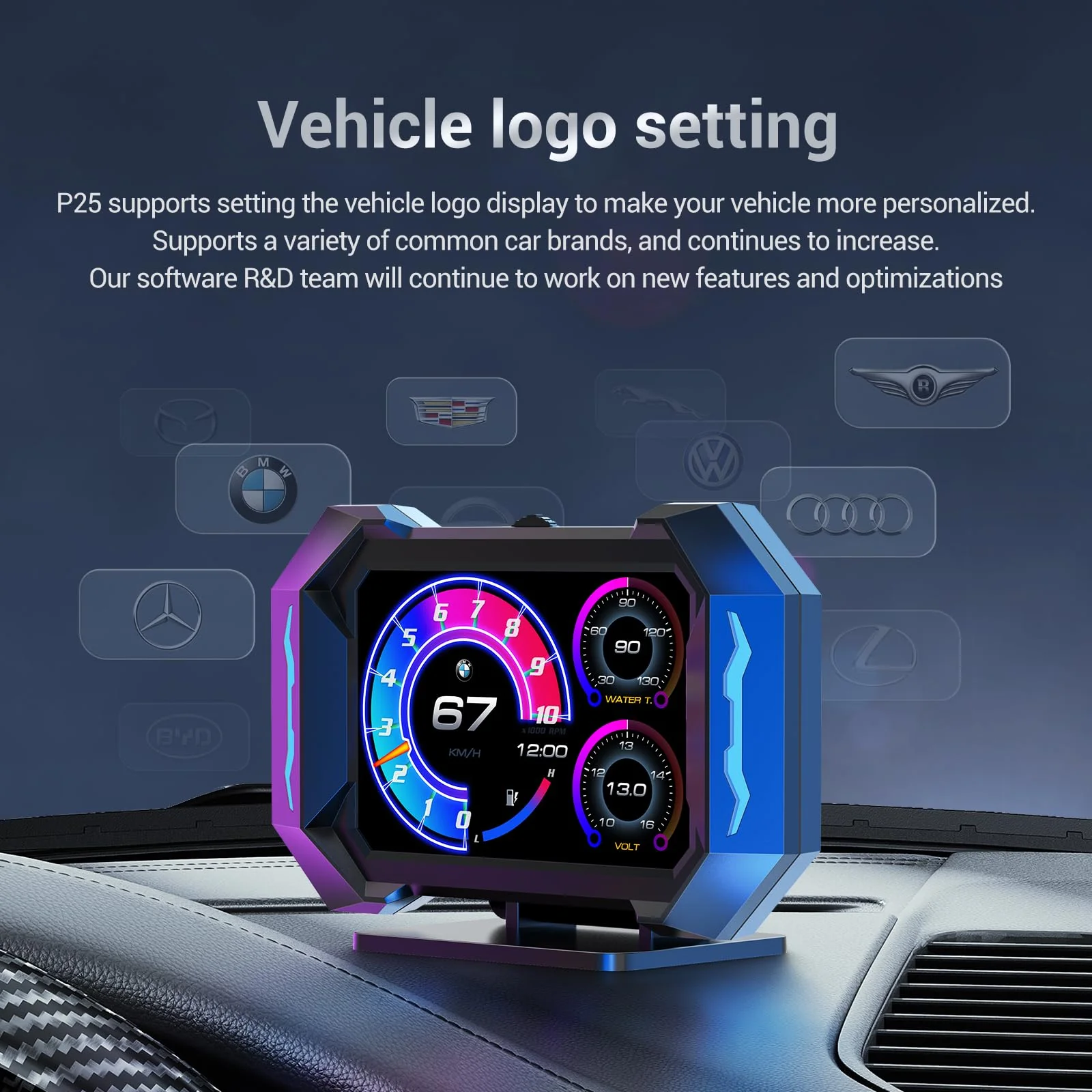 ACECAR OBD2 Gauge Car HUD Head Up Display Gauge Display Tachometer Gauge Multi-function Digital OBDII Speedometer with Car Speed MPH Altitude Driving Direction Slope Meter for Most Vehicles After 2008 - Image 3