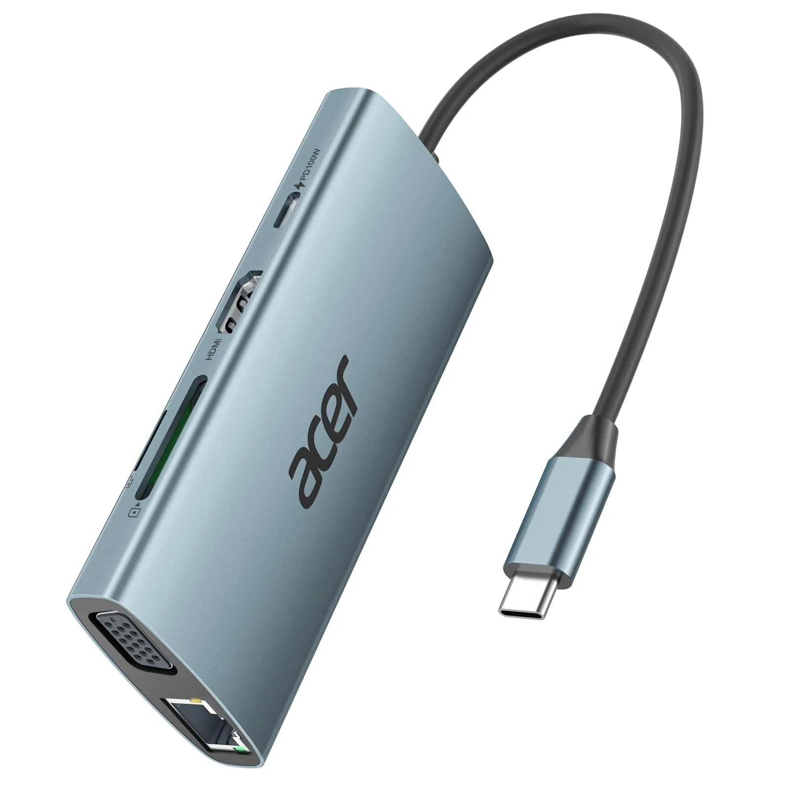 Acer USB C Hub with 4k HDMI, 9-in-1 USB C to Ethernet Adapter, 5Gbps USB-A 3.1 Docking Station, PD 100W Charging, SD Card Reader, USB to VGA Splitter for MacBook, Acer, Laptops, Surface and More Space grey