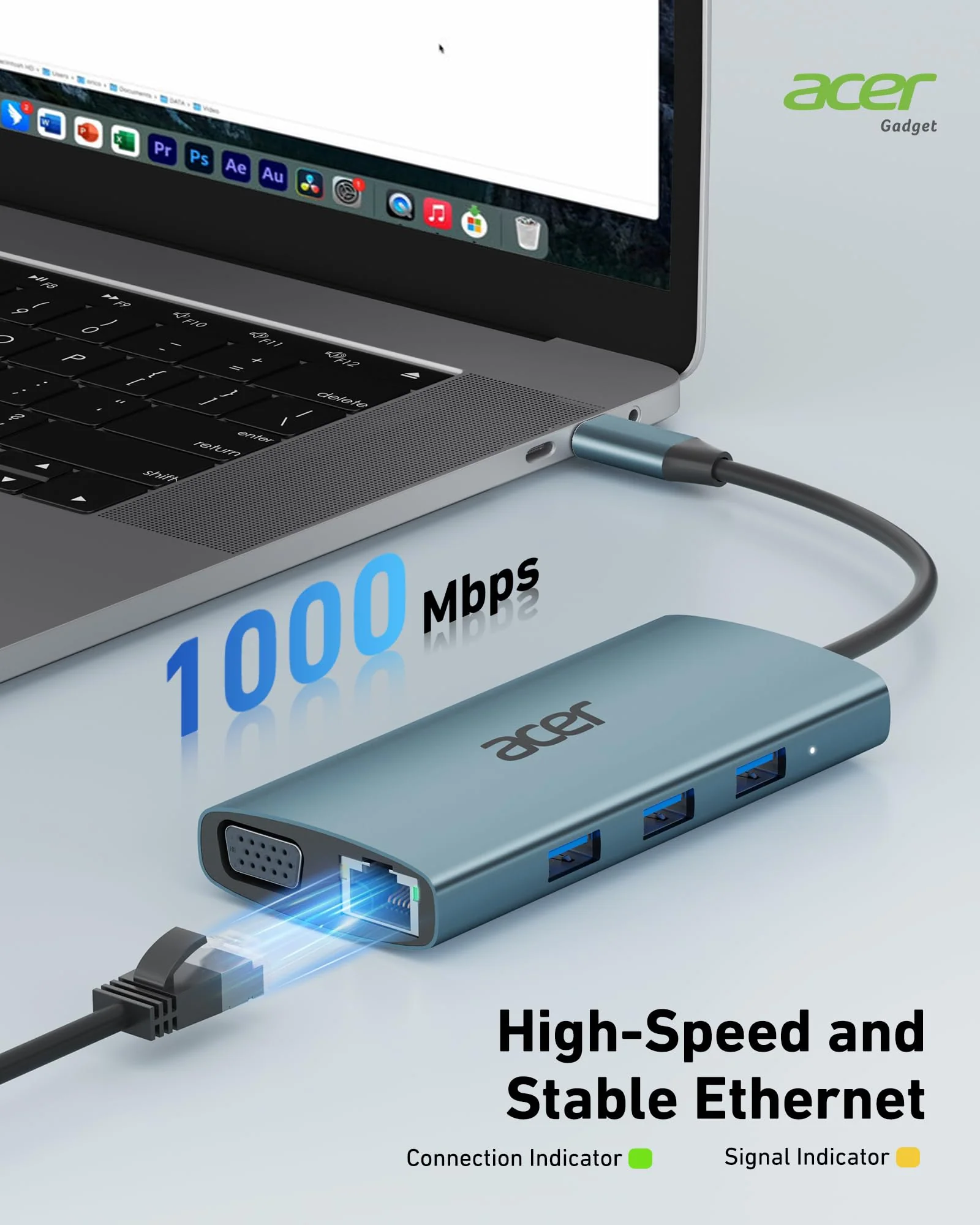 Acer USB C Hub with 4k HDMI, 9-in-1 USB C to Ethernet Adapter, 5Gbps USB-A 3.1 Docking Station, PD 100W Charging, SD Card Reader, USB to VGA Splitter for MacBook, Acer, Laptops, Surface and More Space grey - Image 8