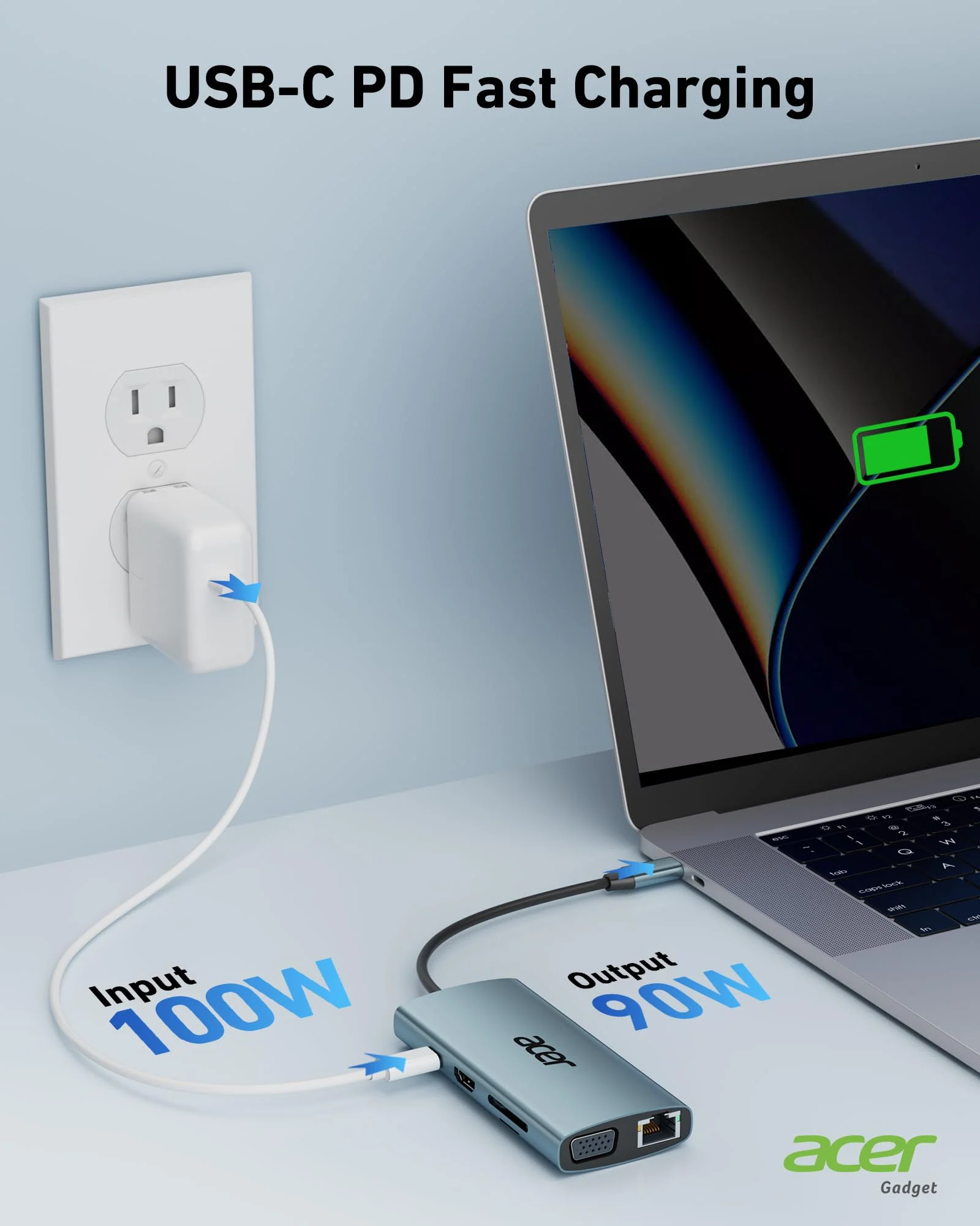 Acer USB C Hub with 4k HDMI, 9-in-1 USB C to Ethernet Adapter, 5Gbps USB-A 3.1 Docking Station, PD 100W Charging, SD Card Reader, USB to VGA Splitter for MacBook, Acer, Laptops, Surface and More Space grey - Image 9