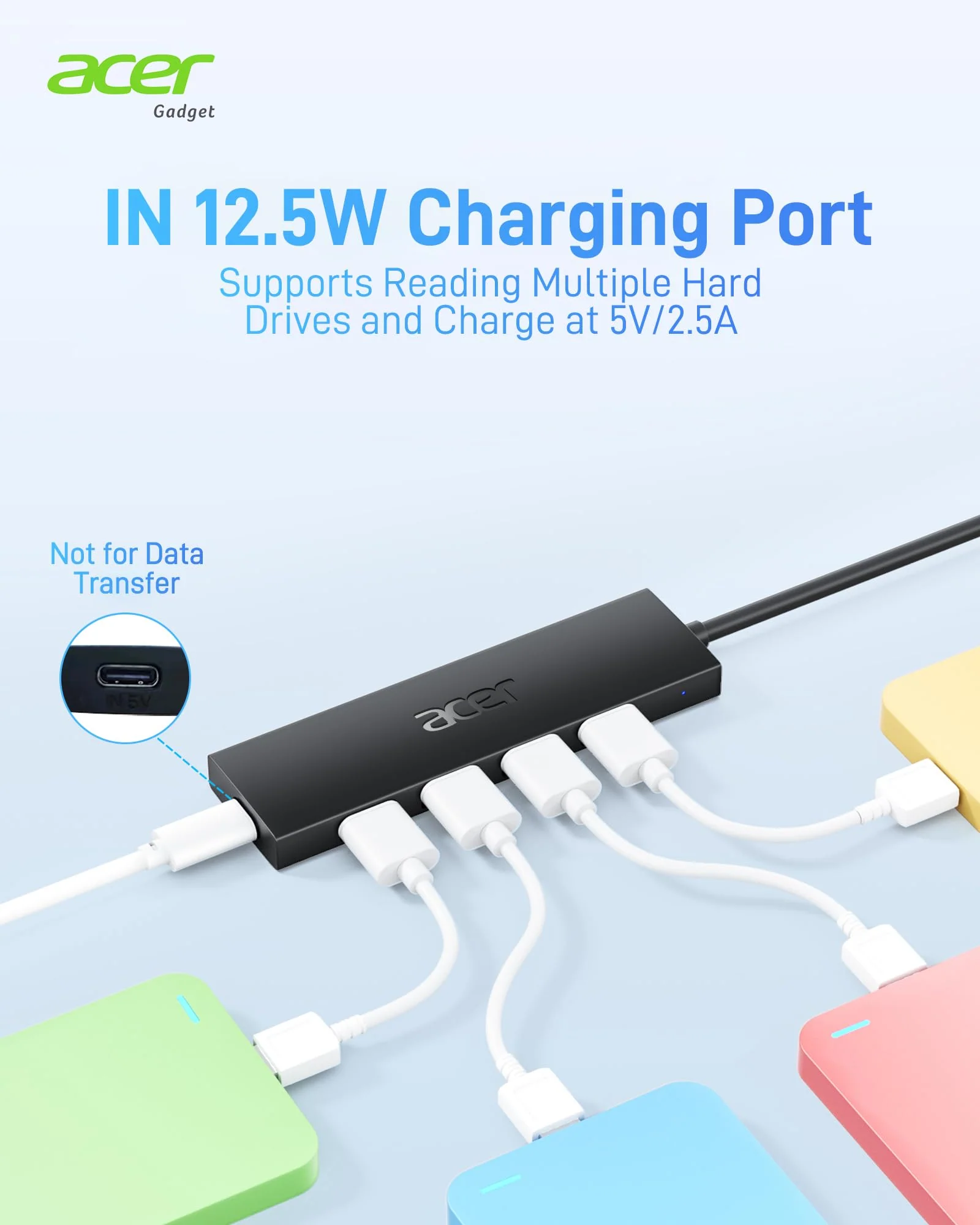 Acer USB Hub 4 Ports, Multiple USB 3.0 Hub, USB A Splitter for Laptop with USB C Power Port, USB Extender for A Port Laptop, Windows, Linux, Acer PC and More (2ft) 2ft USB-A 3.0 - Image 4