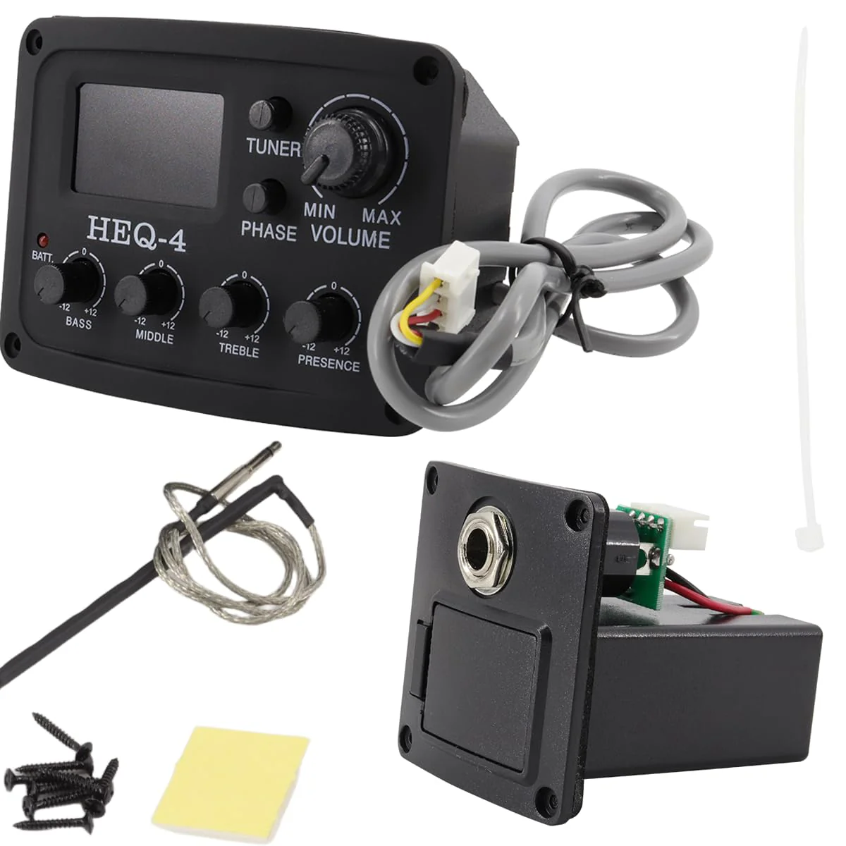 Acoustic 4 Band EQ Equalizer Guitar Preamp Piezo Pickup Tuner Acoustic Guitar Preamp Amplifier Equalizer Tuner (HEQ-4) HEQ-4