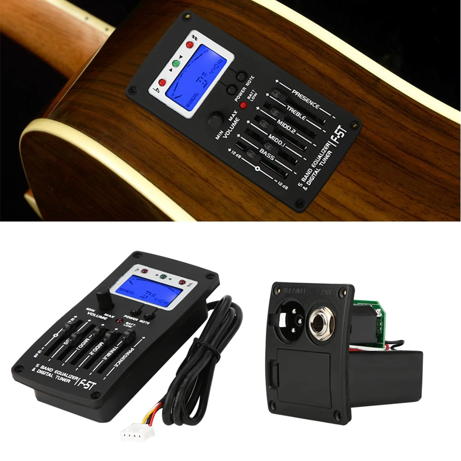 Acoustic Guitar Preamp, F5T 5Band Equalizer Pickup Guitar Preamp, Electric Guitar Pickup Tuner with Lcd Display for Guitar Volume Control - Image 2
