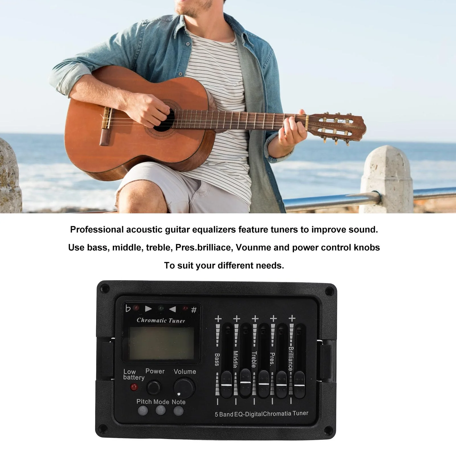 Acoustic Guitar Preamp Pickup 5 Band Guitar Preamp Equalizer with Tuner for Players Stage Performance - Image 5