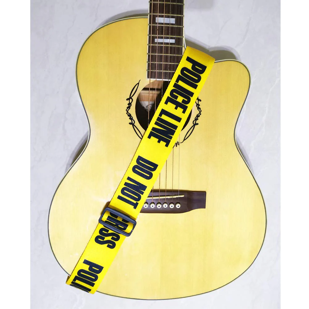 Acoustic Guitar Strap Electric Guitar Straps with Leather Ends Adjustable Classical Suitable For Bass, Electric & Acoustic Guitars (Yellow Police Line) - Image 3