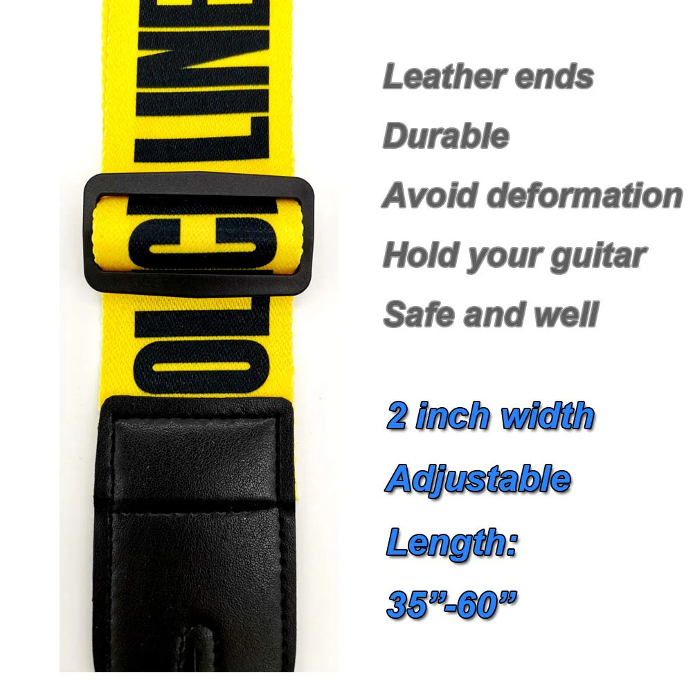 Acoustic Guitar Strap Electric Guitar Straps with Leather Ends Adjustable Classical Suitable For Bass, Electric & Acoustic Guitars (Yellow Police Line) - Image 4