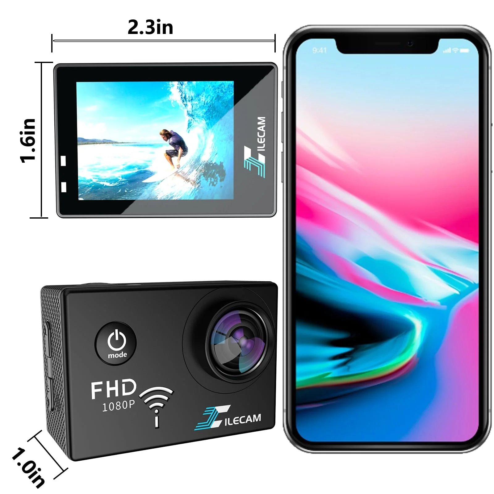 Action Camera 1080P WiFi Sports Camera 4xZoom Action Camera 40m/131ft Underwater Waterproof with 2 X1050 mAh Batteries and Multi-Function Accessory (X2PLUS) X2PLUS - Image 5
