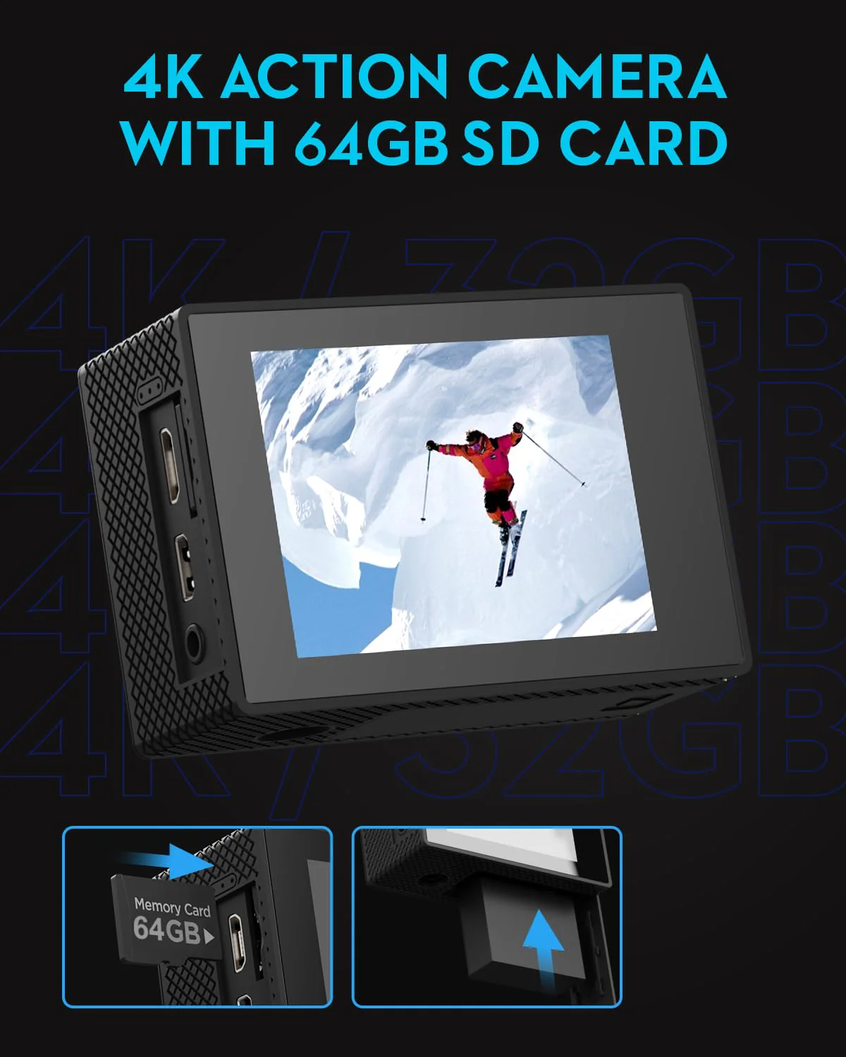 Action Camera 4K30fps with 64G SD Card,HD Waterproof Camera 131ft Underwater Cameras 20MP Pre-recording WiFi Camera 170° Remote Control Sports Cameras with 2 Batteries Helmet Mount Accessories Kits - Image 3