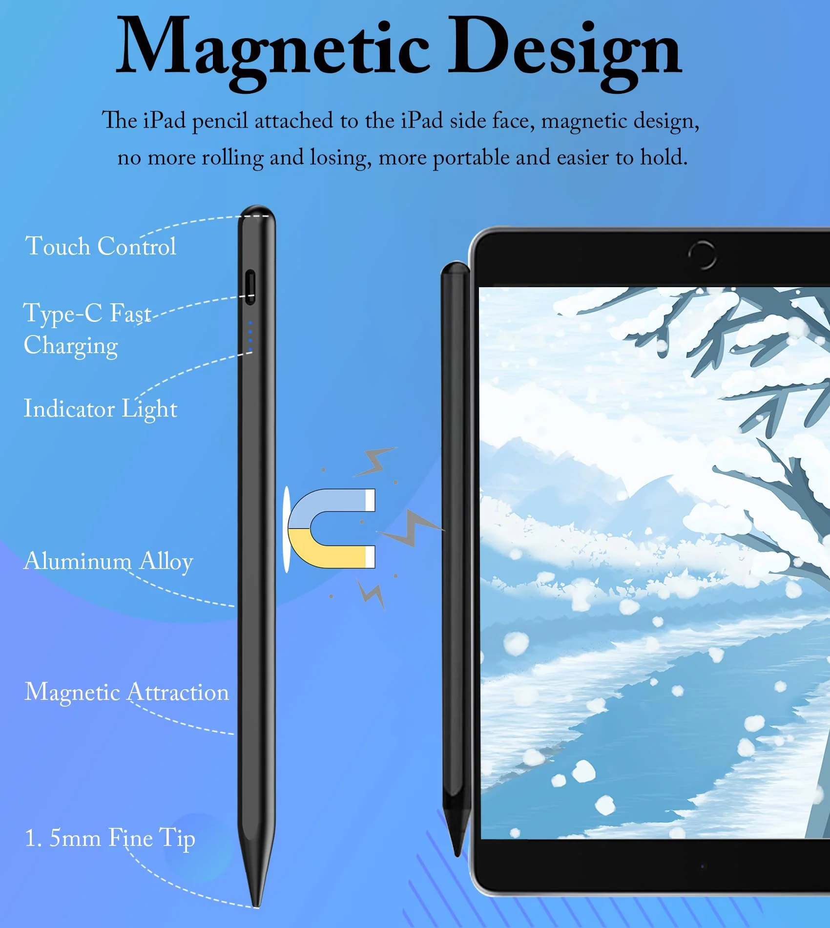 Active Stylus Pen for iPad(2018-2023), iPad Pencil 9th Generation with Palm Rejection, Magnetic, iPad Stylus Pen Compatible with Apple iPad Pro 11/12.9 inch, iPad Mini 5/6/Air3/4/5, iPad 6/7/8/9/10 Black-01 - Image 6