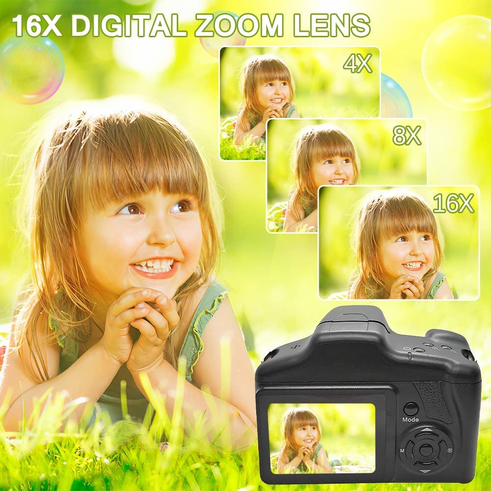 Acuvar Digital Camera, 16 Megapixel Photo Camera Mini Digital SLR Camera, CMOS Sensor 2.4“ TFT LCD Compact Camera, 16X Digital Zoom Video Camera for Children Adults Beginners Black Camera Only - Image 5