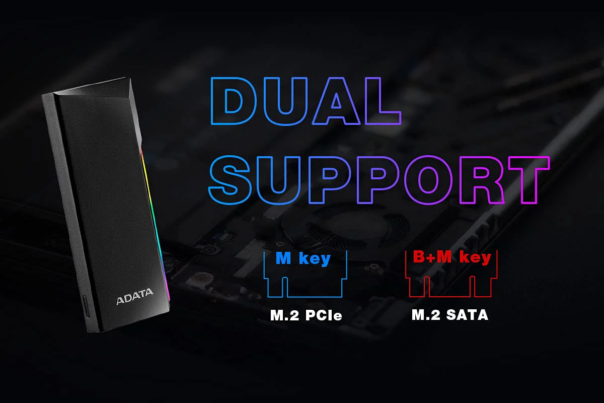 ADATA EC700G Aluminum USB 3 Gen 2 Type-C M.2 2280/2242/2230 PCIe/NVMe/SATA SSD External Portable Enclosure Case Adapter Tool-Less Design (AEC700GU32G2-CGY) - Image 3