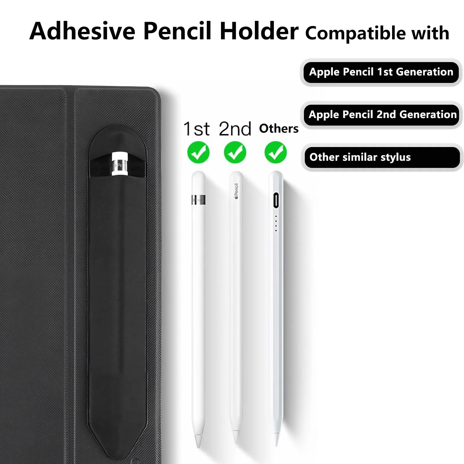 Adhesive Pencil Holder Compatible with Apple Pencil 1st Generation and 2nd Gen, Elastic Storage Sleeve Case Compatible with iPad Pen USB C, and Some Other Stylus, with Pocket for Pencil Cap - Image 2