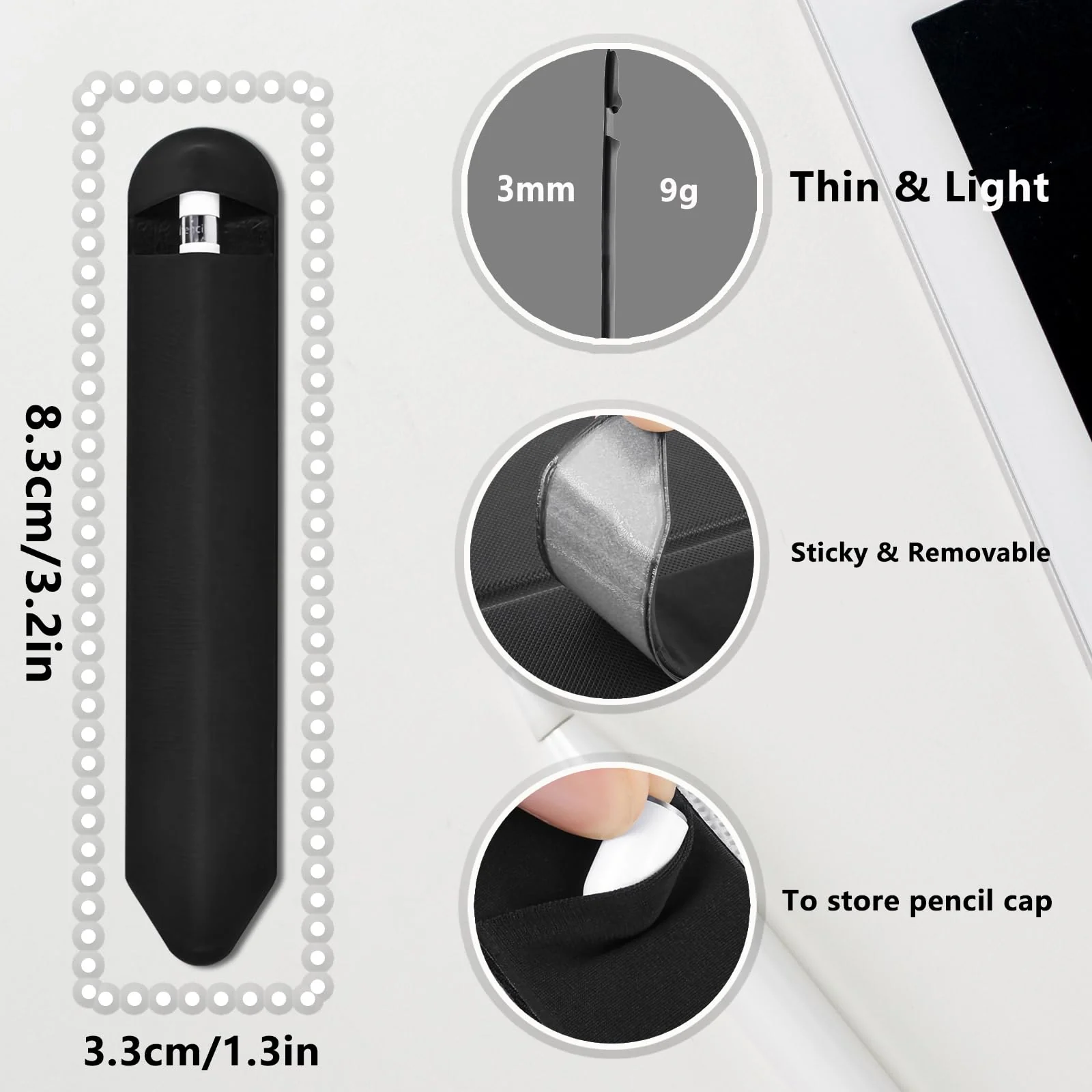 Adhesive Pencil Holder Compatible with Apple Pencil 1st Generation and 2nd Gen, Elastic Storage Sleeve Case Compatible with iPad Pen USB C, and Some Other Stylus, with Pocket for Pencil Cap - Image 3