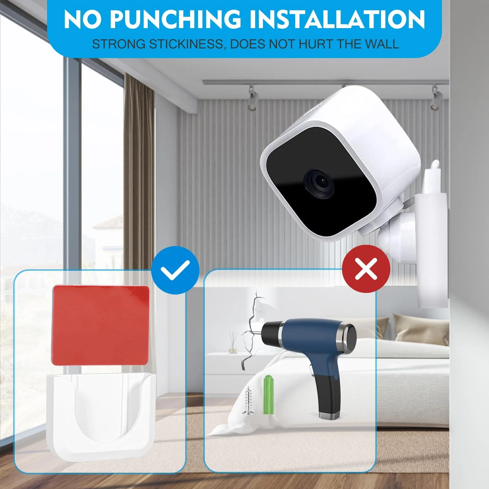 Adhesive Wall Mount Bracket for Blink Mini Indoor Camera, No Drill, No Screws, Decorate Damage-Free, Easy to Install (2 Pack) - Image 3